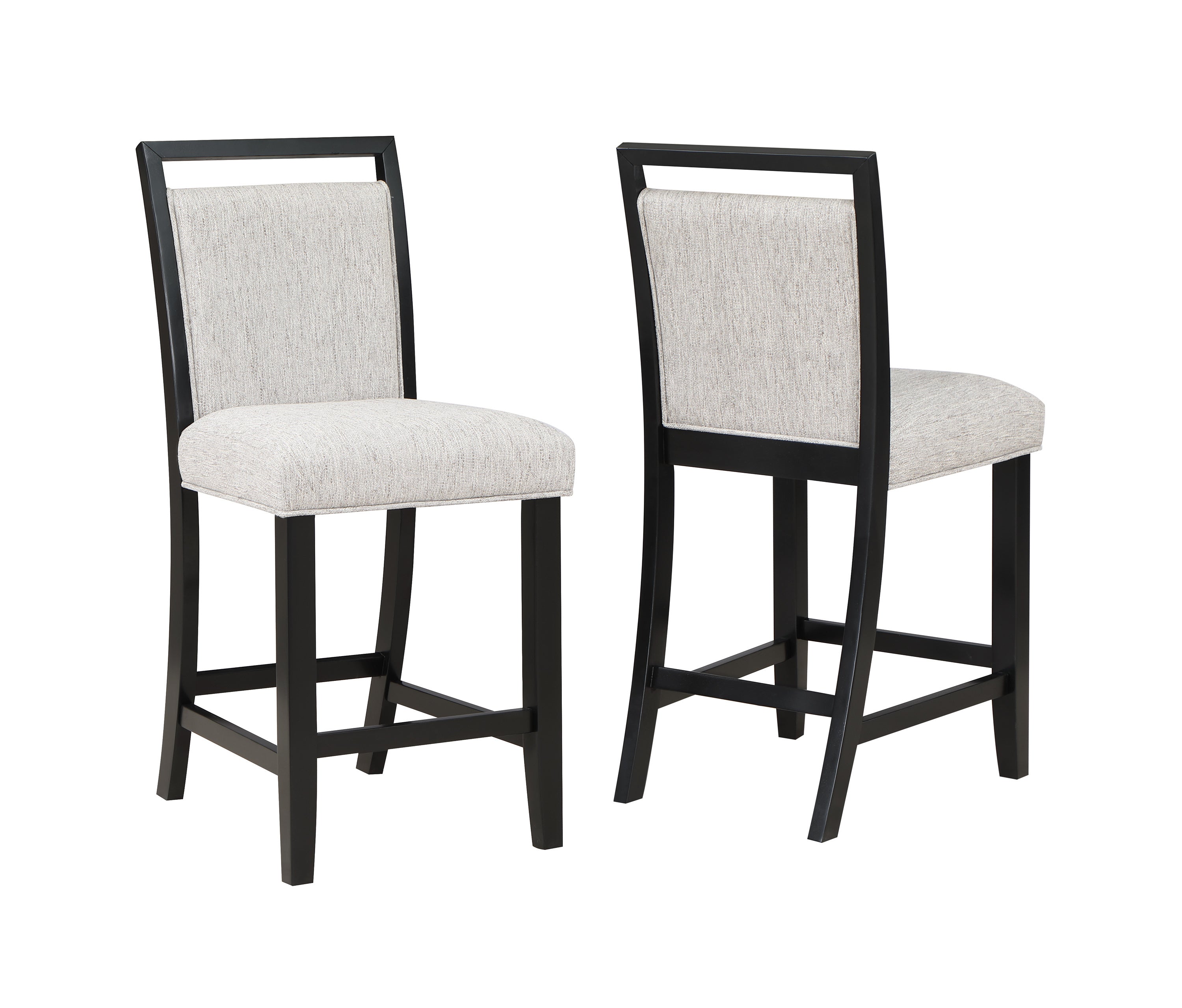 2pc Farmhouse Counter Height Upholstered Dining Chair Stools Upholstered with Comfortable Gray Padded Fabric Black Finish Wooden Dining Room Furniture