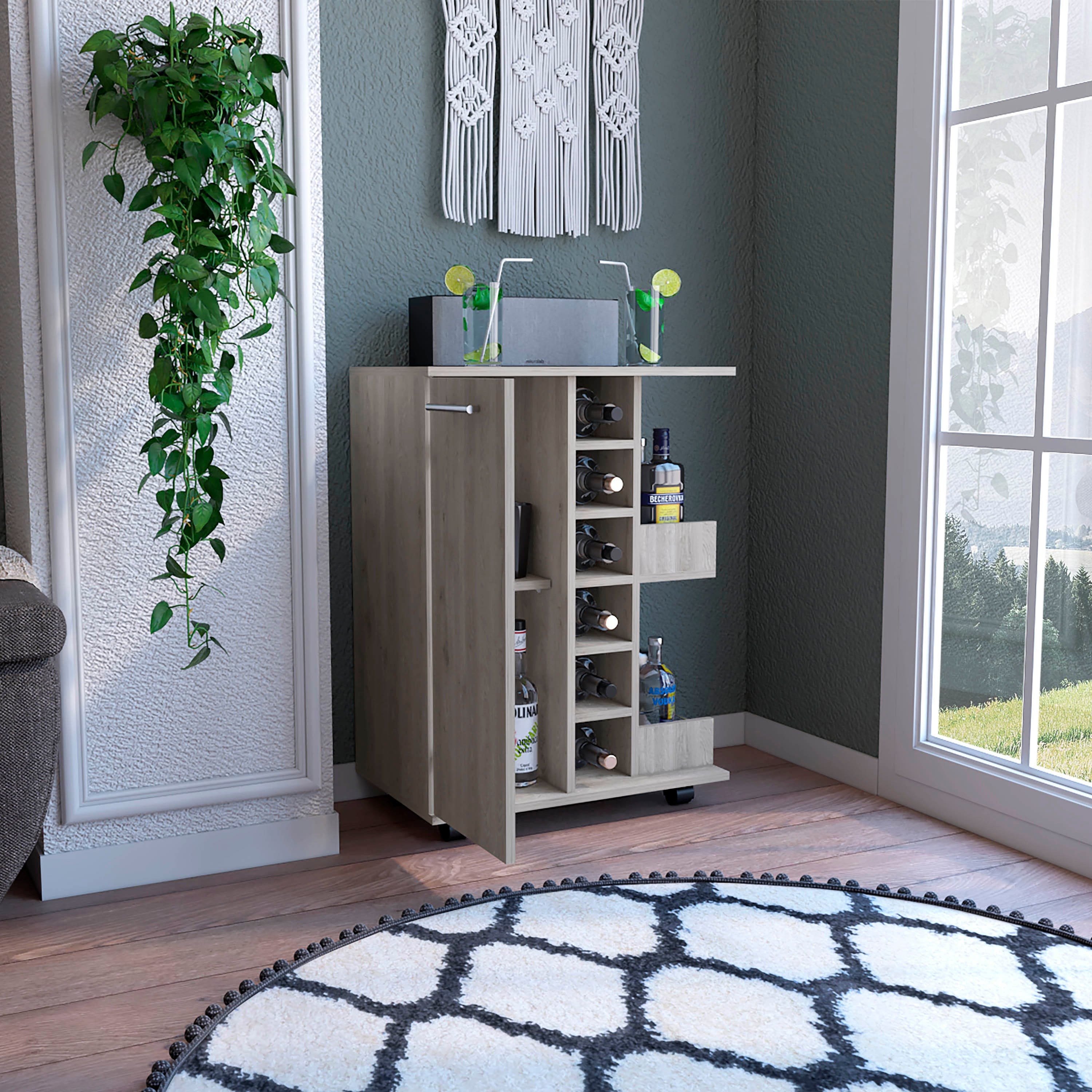 Bar Cart Wells, Four Casters, Light Gray Finish