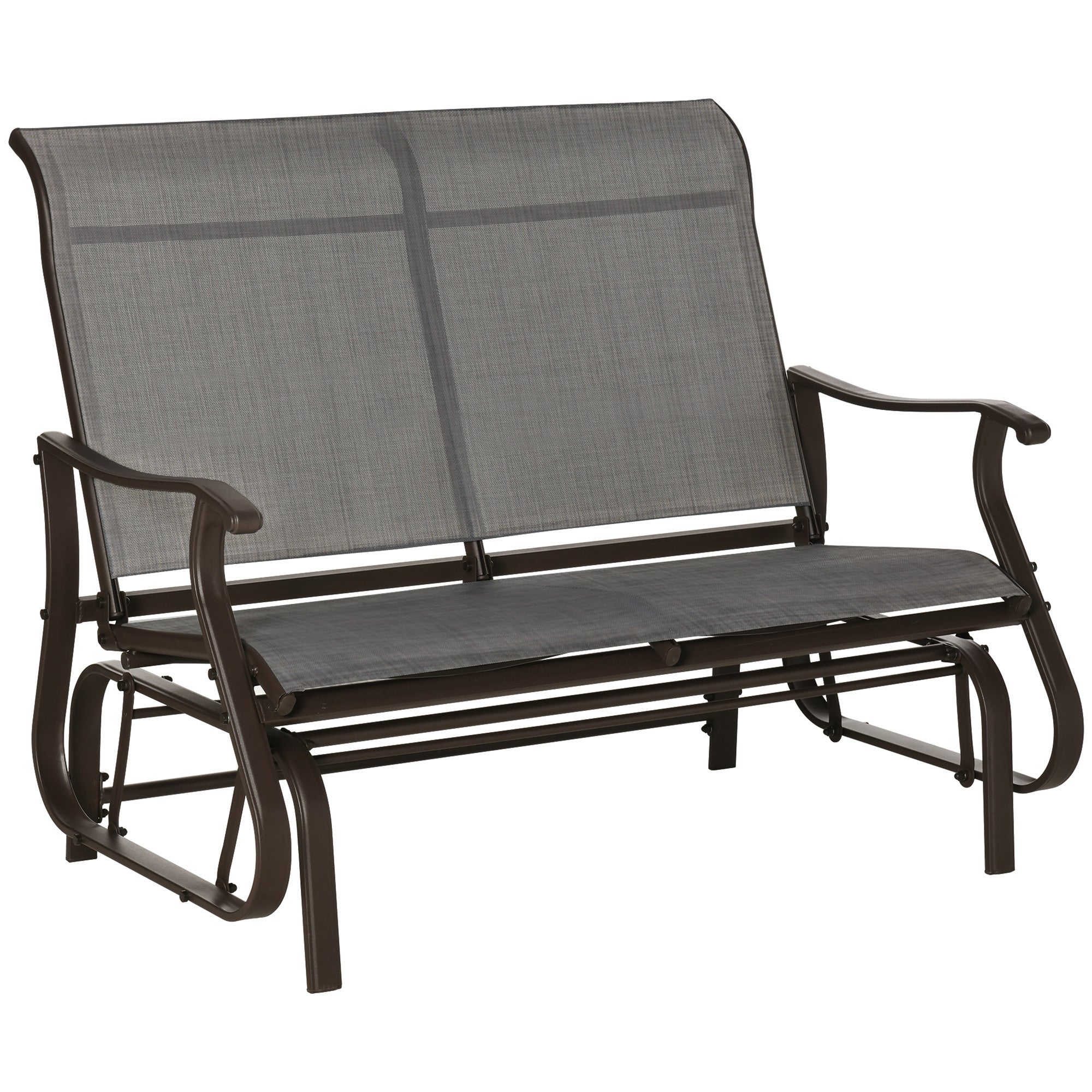 Outsunny 2-Person Outdoor Glider Bench，Patio Glider Loveseat Chair with Powder Coated Steel Frame，2 Seats Porch Rocking Glider for Backyard, Lawn, Garden and Porch, Mixed Grey