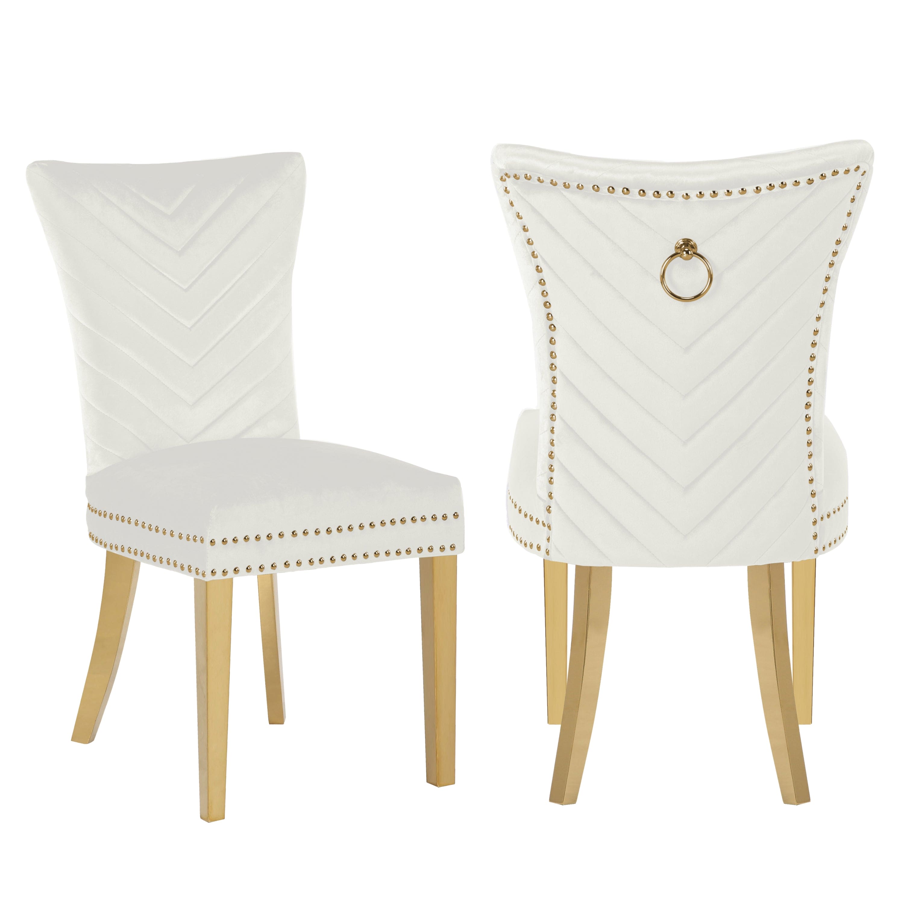 Eva 2 Piece Gold Legs Dining Chairs Finished with Velvet Fabric in Beige