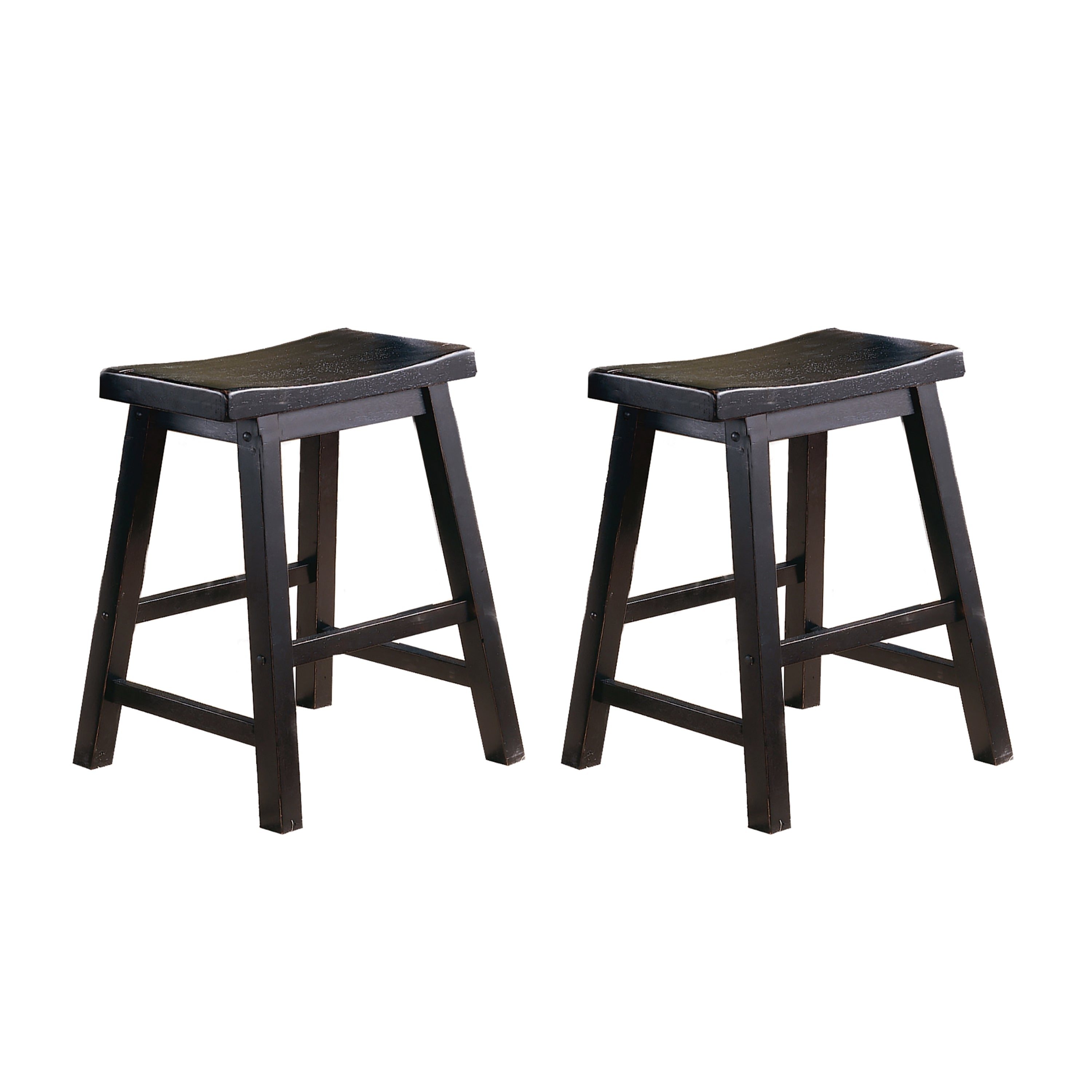 Black Finish 18-inch Height Saddle Seat Stools Set of 2pc Solid Wood Casual Dining Home Furniture