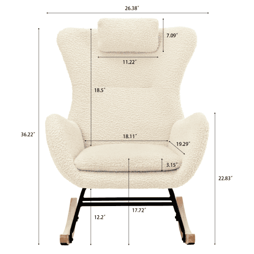 Modern Rocking Chair with High Backrest,Teddy Material Comfort Arm Rocker, Lounge Armchair for Living Room