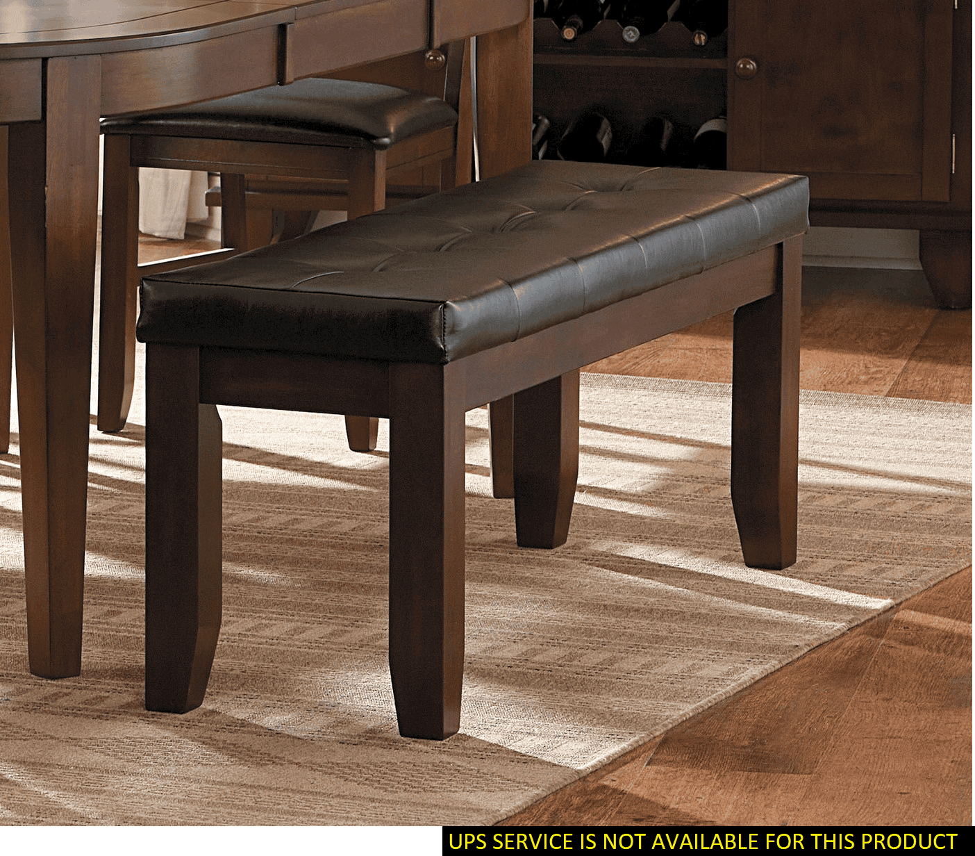 Dark Oak Finish Wooden Bench 1pc Faux Leather Upholstered Seat Simple Dining Furniture