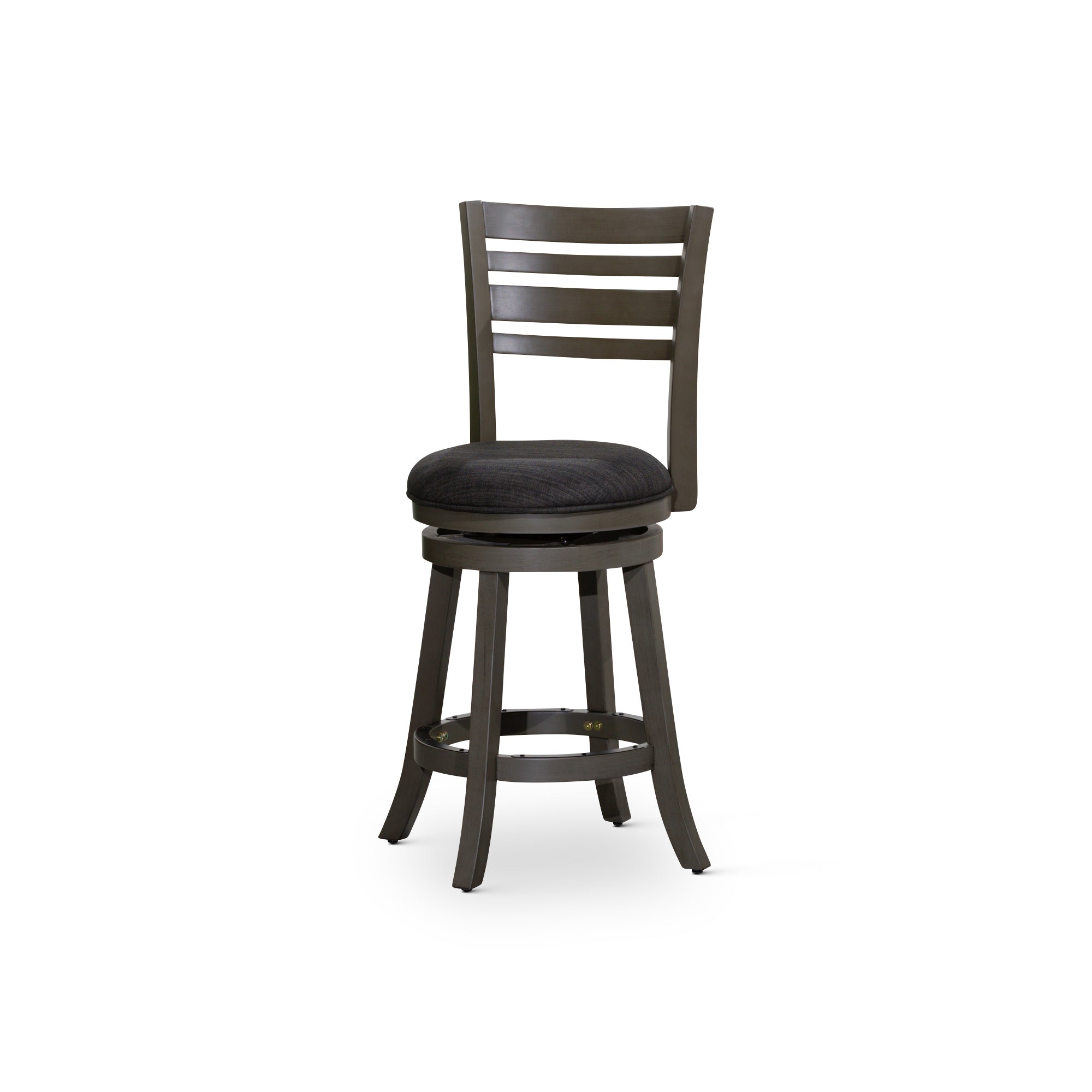 24" Counter Height Slat Back Swivel Stool, Weathered Gray Finish, Charcoal Fabric Seat