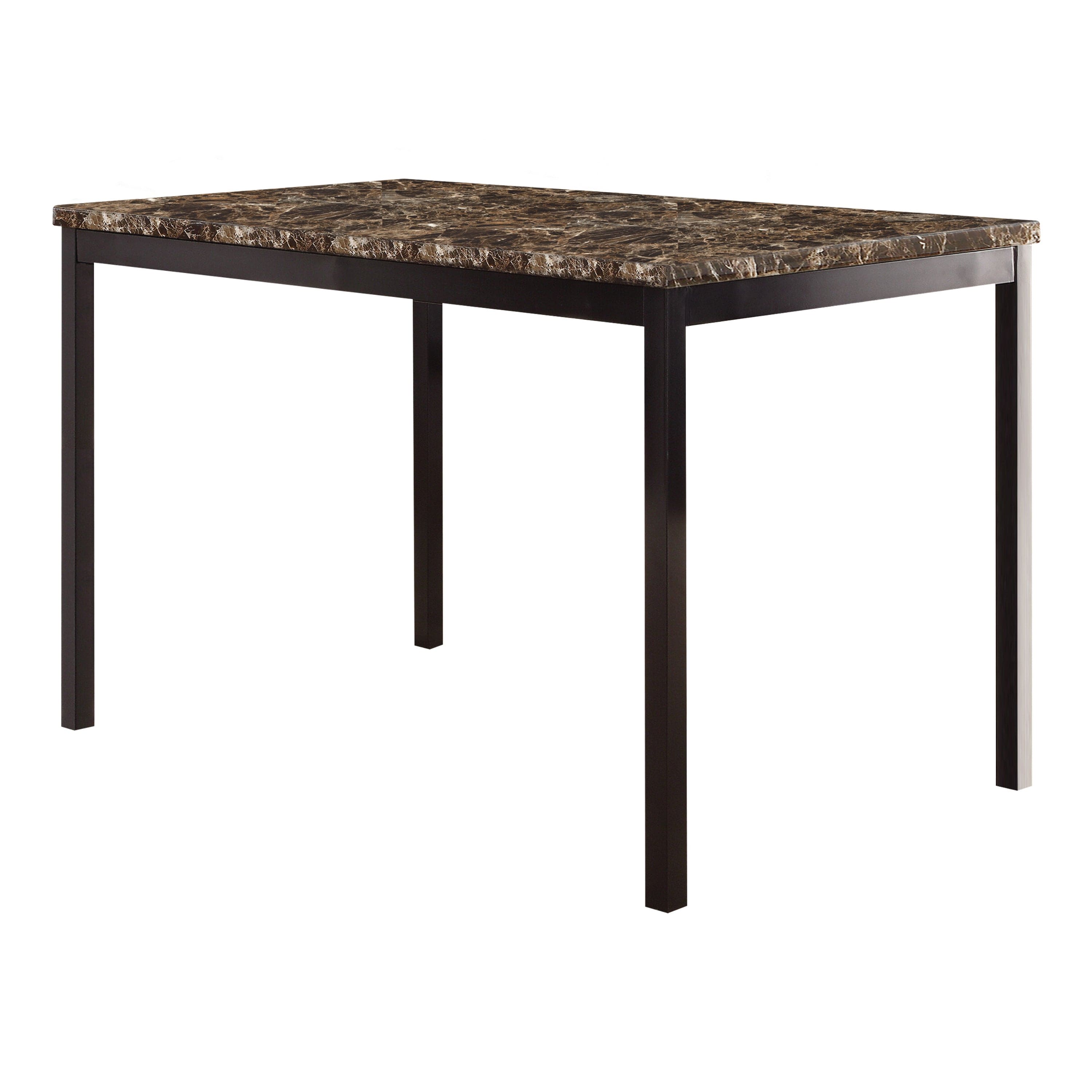 Simple Style Dining Table 1pc Brown Faux Marble Table Top Black Metal Finish Frame Transitional Dining Furniture