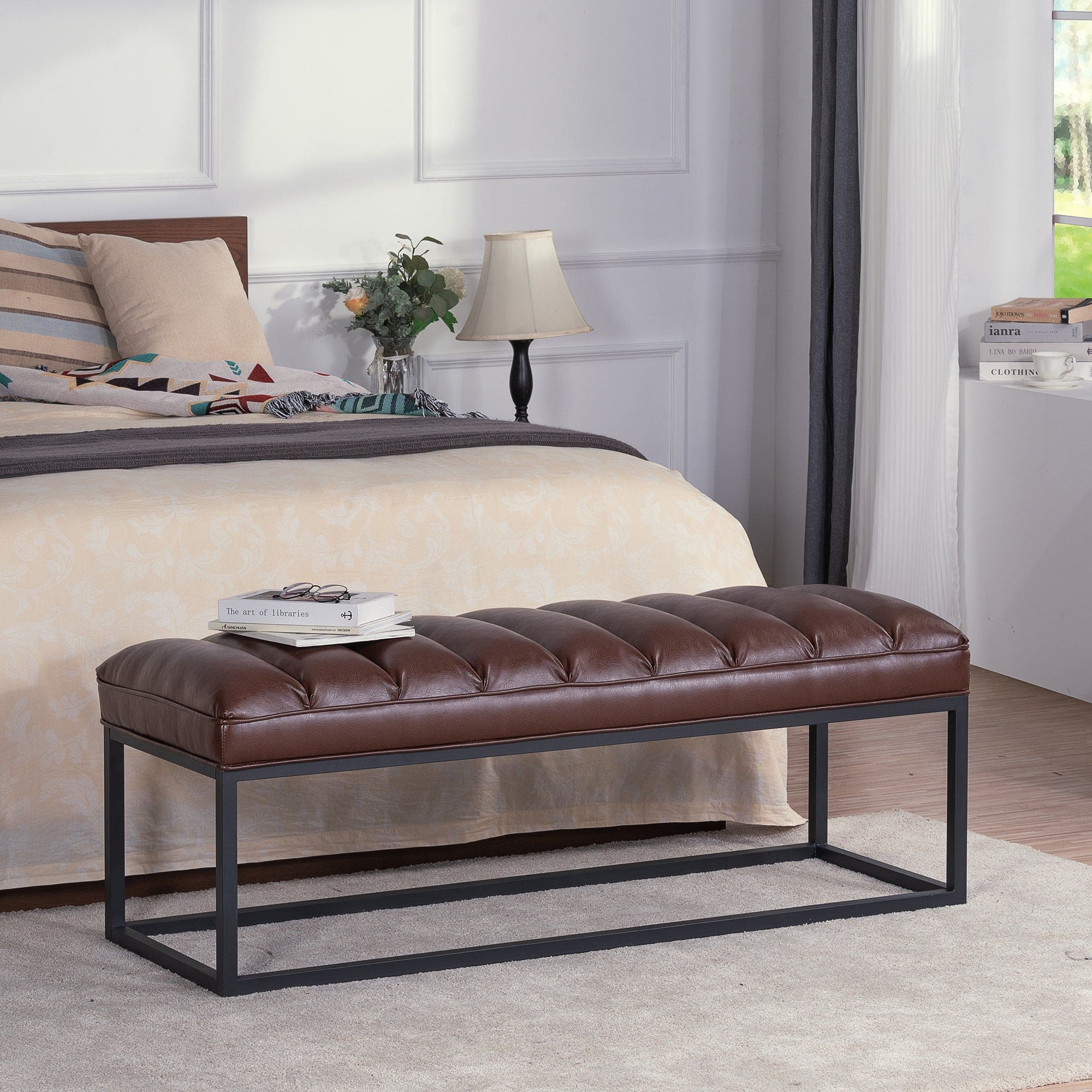 Metal Base Upholstered Bench for Bedroom for Entryway