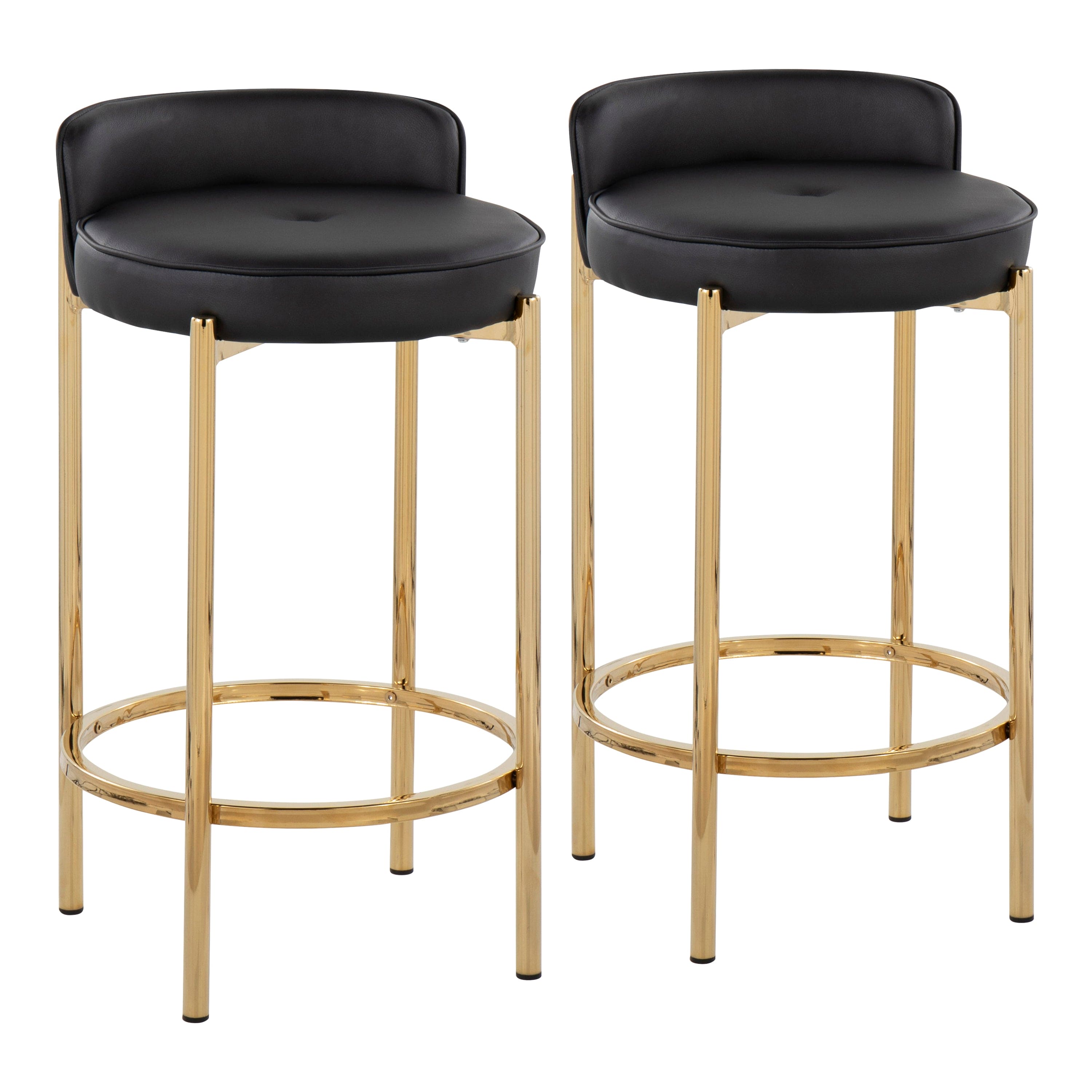 Chloe Contemporary Counter Stool in Gold Metal and Black Faux Leather by LumiSource - Set of 2