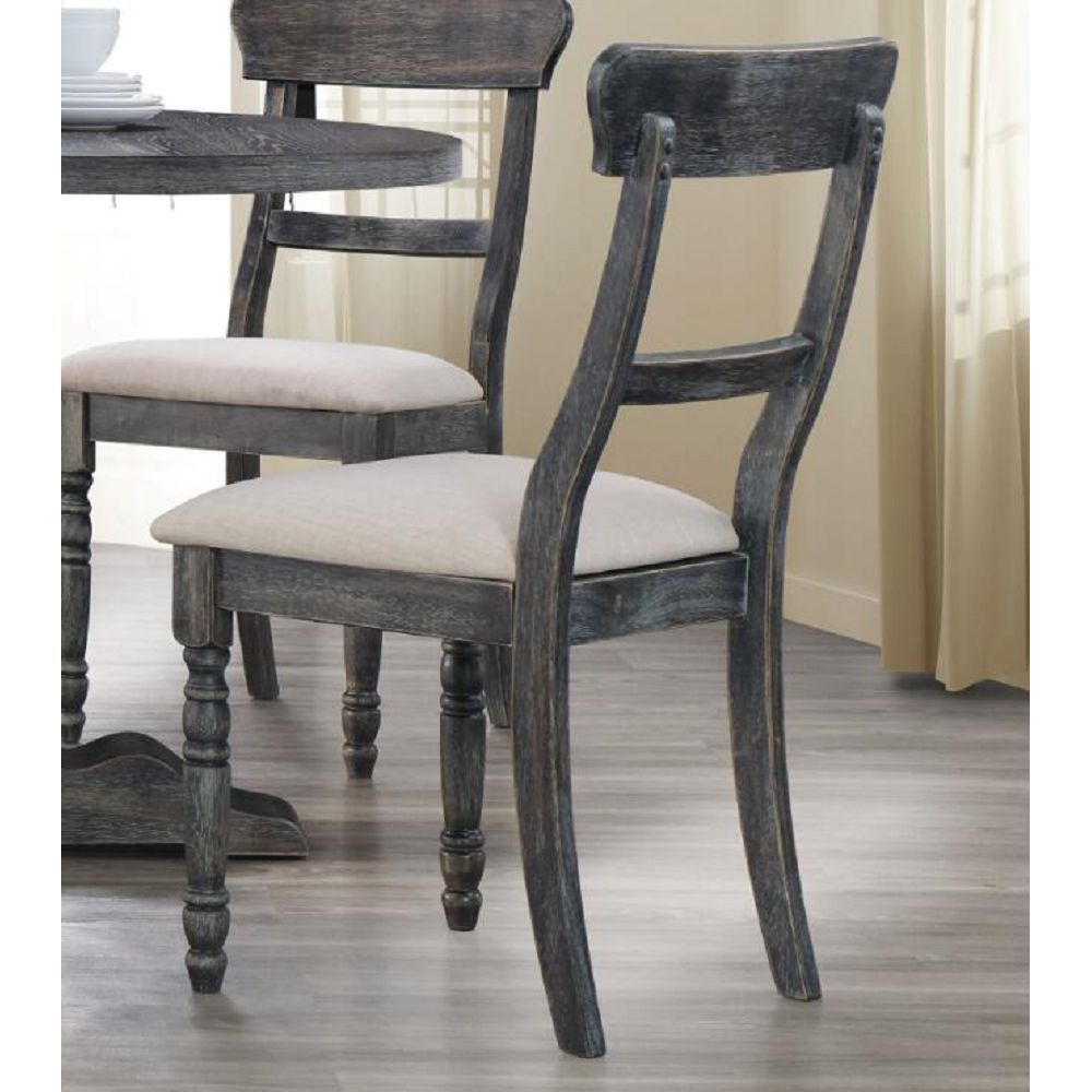 ACME Leventis Side Chair (Set-2) in Light Brown Linen & Weathered Gray 74642