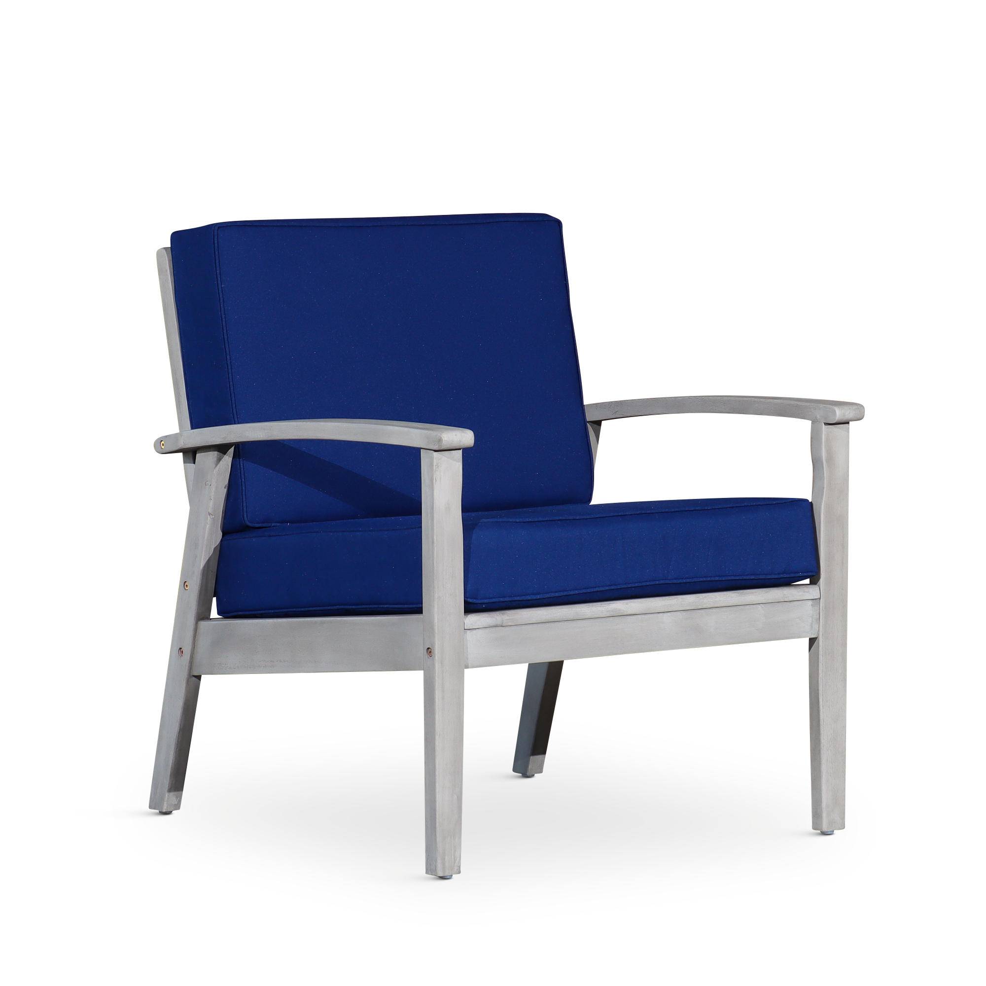 Deep Seat Eucalyptus Chair, Silver Gray Finish, Navy Cushions