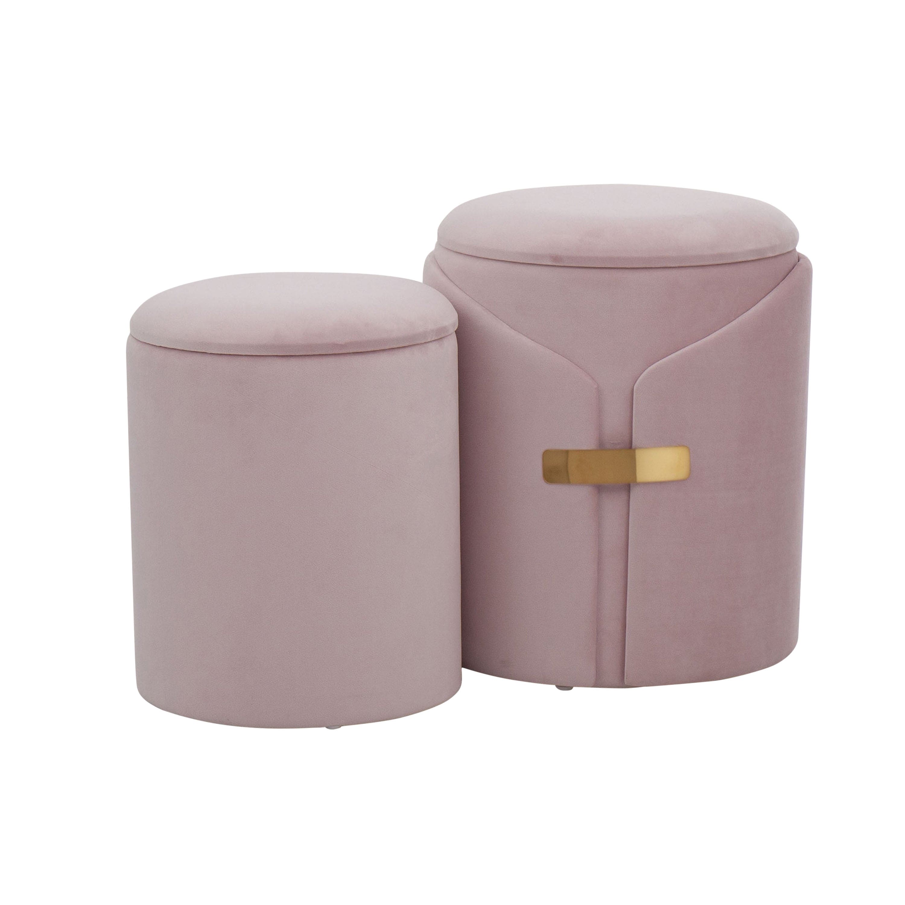 Dahlia Contemporary/Glam Nesting Ottoman Set in Blush Pink Velvet with Gold Metal Accent Pieces by LumiSource