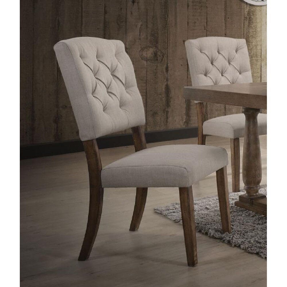 ACME Bernard Side Chair (Set-2) in Cream Linen & Weathered Oak 66187