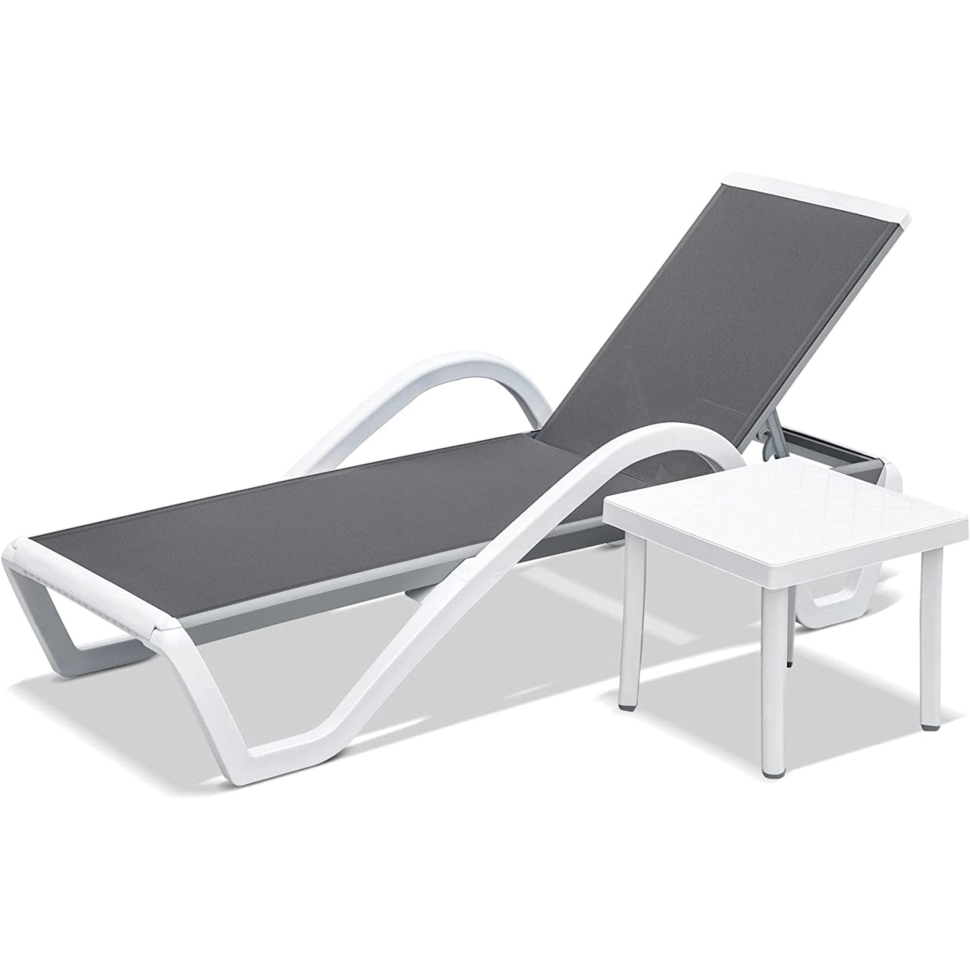 Patio Chaise Lounge Adjustable Aluminum Pool Lounge Chairs with Arm All Weather Pool Chairs for Outside,in-Pool,Lawn (Gray, 1 Lounge Chair+1 Plastic Table)