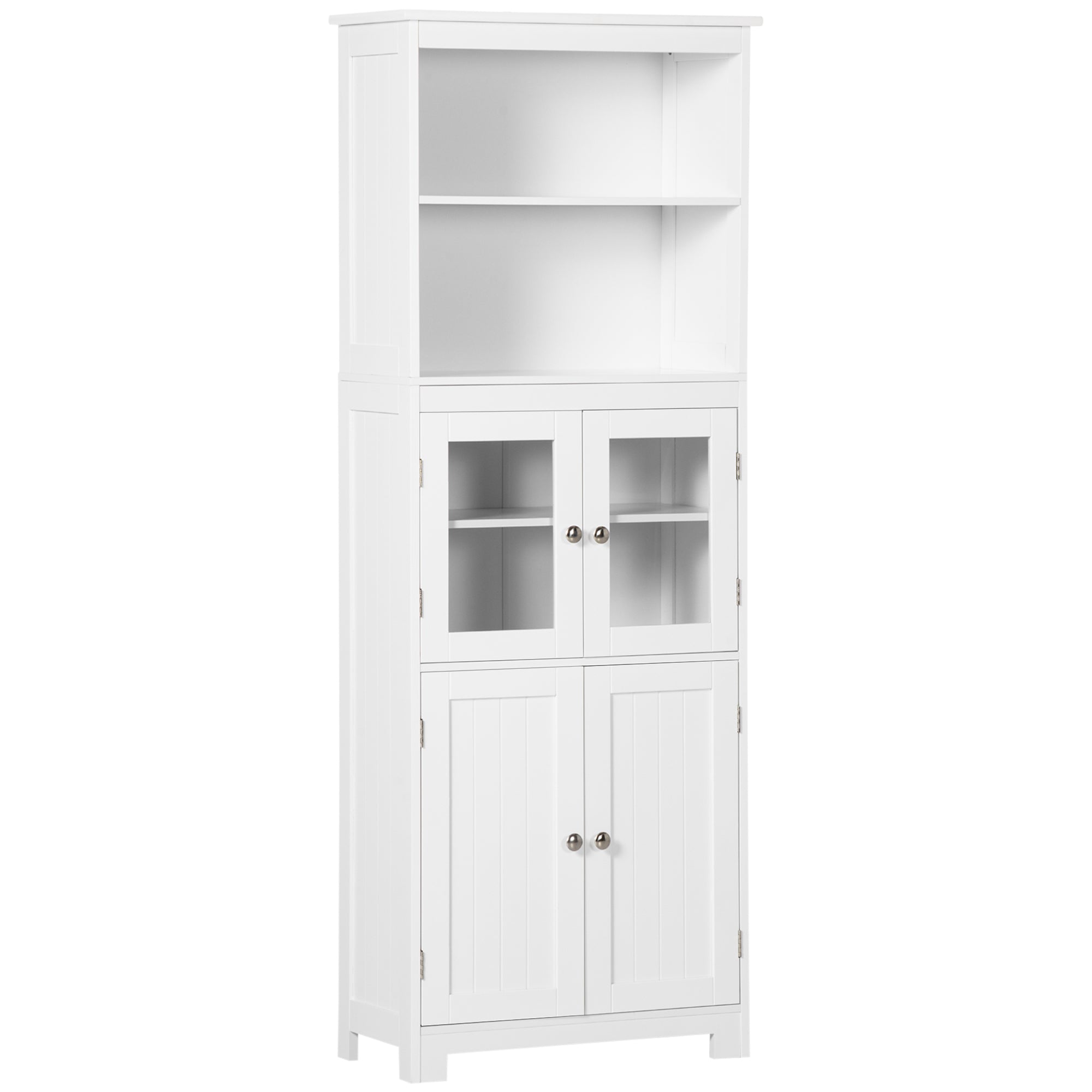 HOMCOM 63" Small Buffet with Hutch, 4-Door Kitchen Pantry, Freestanding Storage Cabinet with Adjustable Shelf for Dining Room, Living Room, White