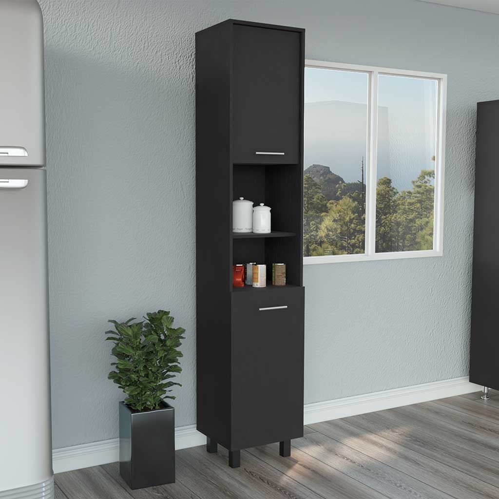 Pantry Cabinet Almada, Three Interior Shelves, Black Wengue Finish