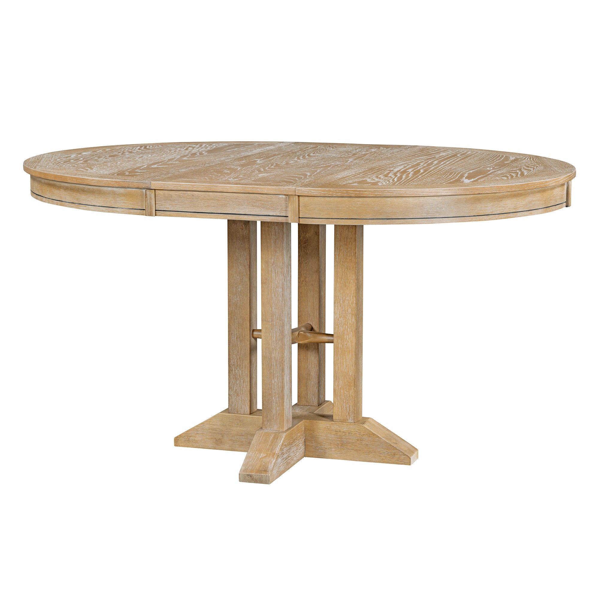 TREXM Farmhouse Dining Table Extendable Round Table for Kitchen, Dining Room(Natural Wood Wash)