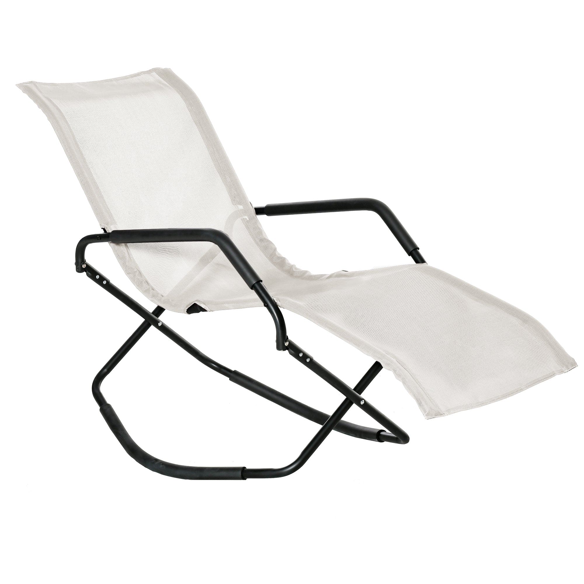 Outsunny Rocking Sun Lounger, Chaise Lounge Rocker for Sunbathing, Sun Tanning, Foldable, Portable Outdoor Patio Chair, White