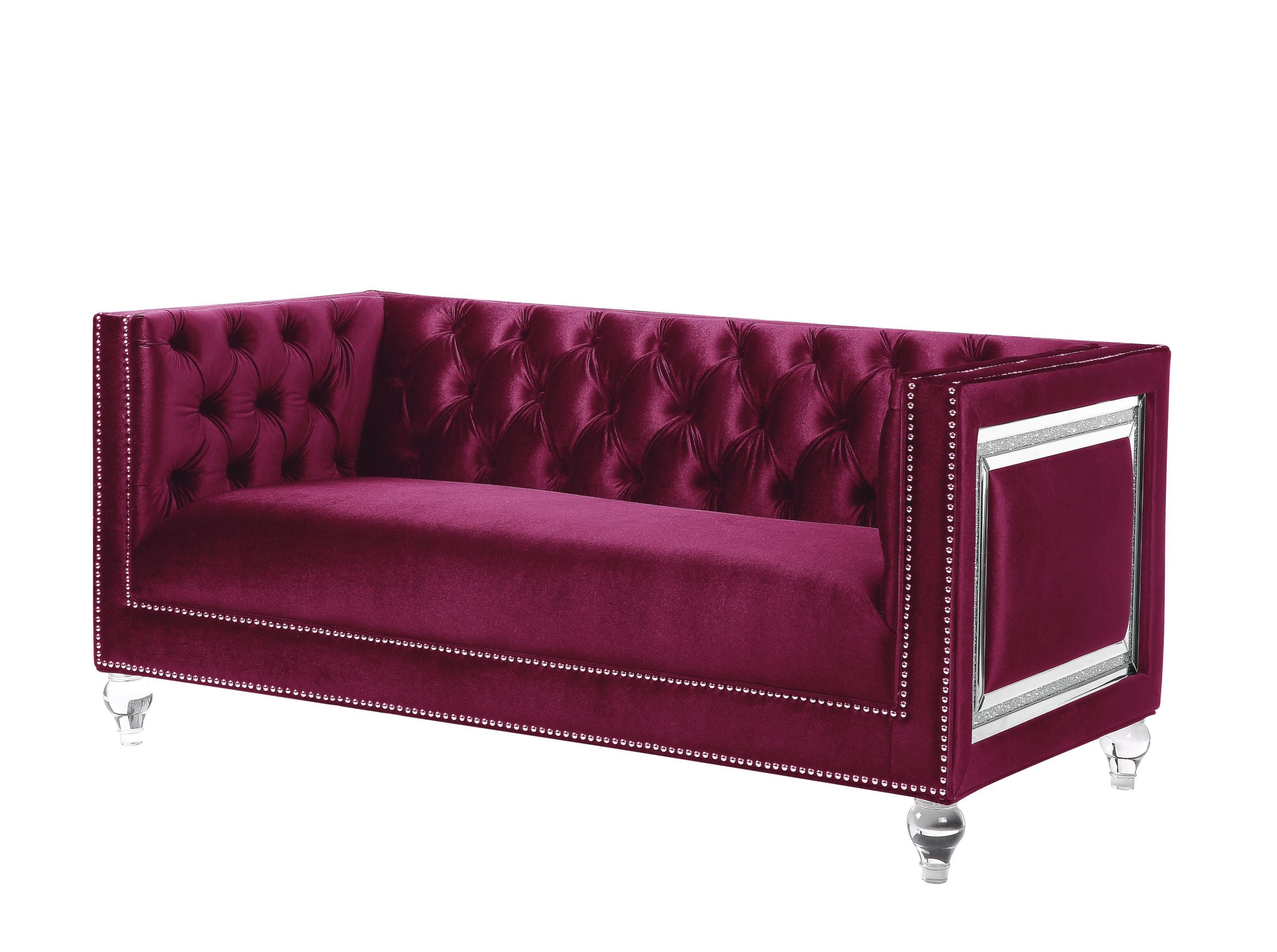 ACME Heibero Loveseat w/2 Pillows, Burgundy Velvet 56896