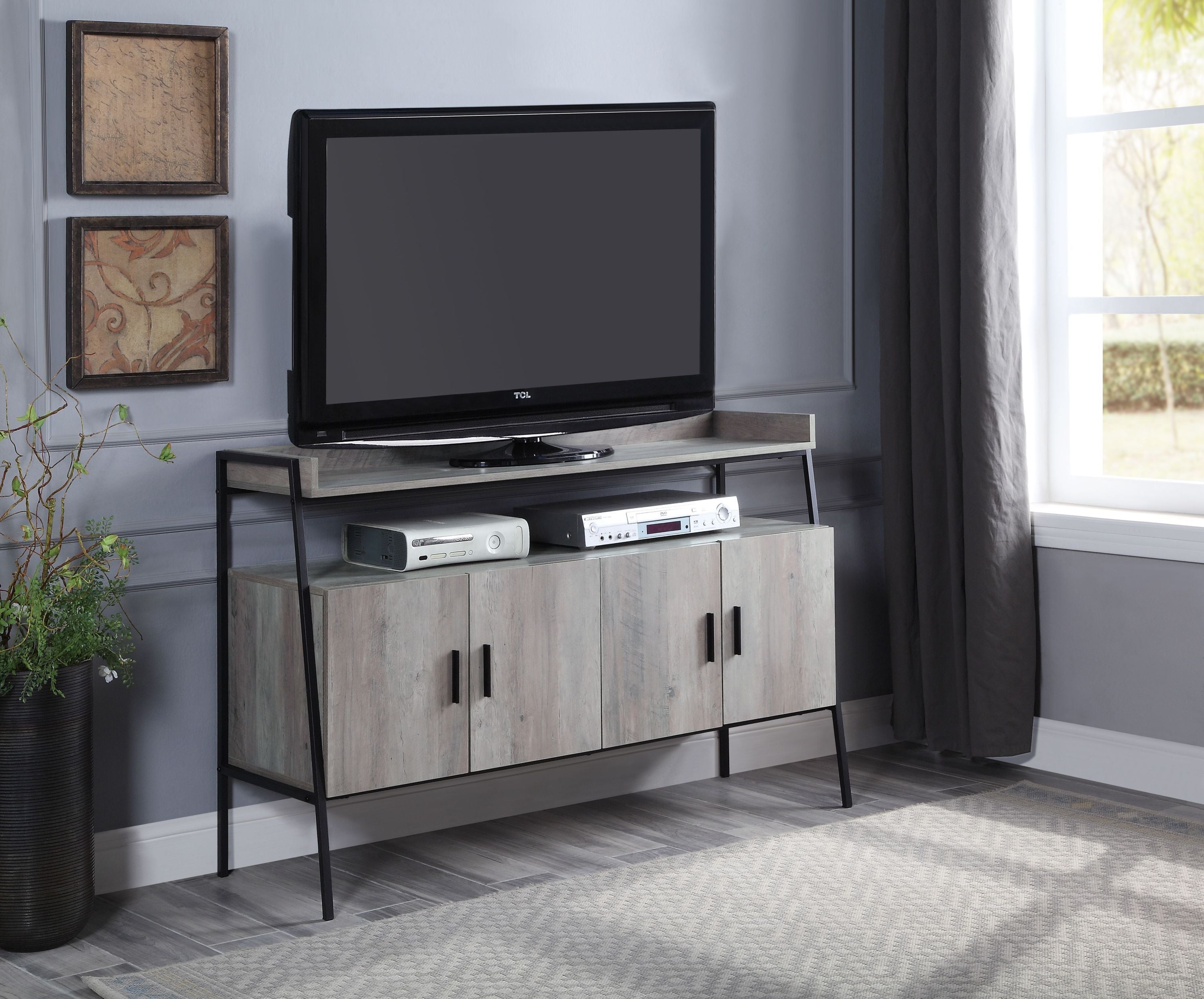 ACME Samiya TV Stand , Gray Oak & Black Finish LV00151