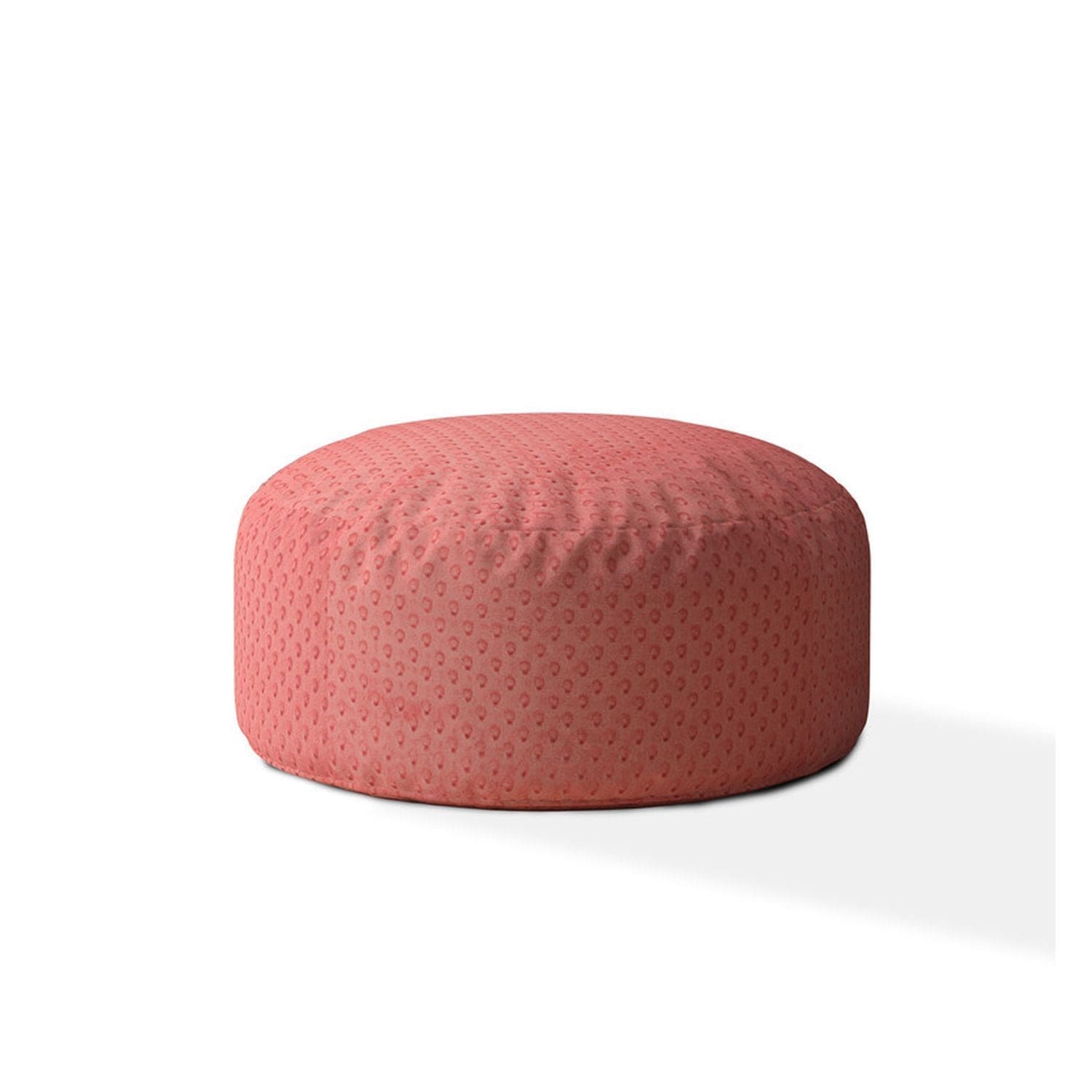 Indoor MINKY DIMPLE DOT Plush Coral Round Zipper Pouf - Stuffed - Extra Beads Included! - 24in dia x 20in tall