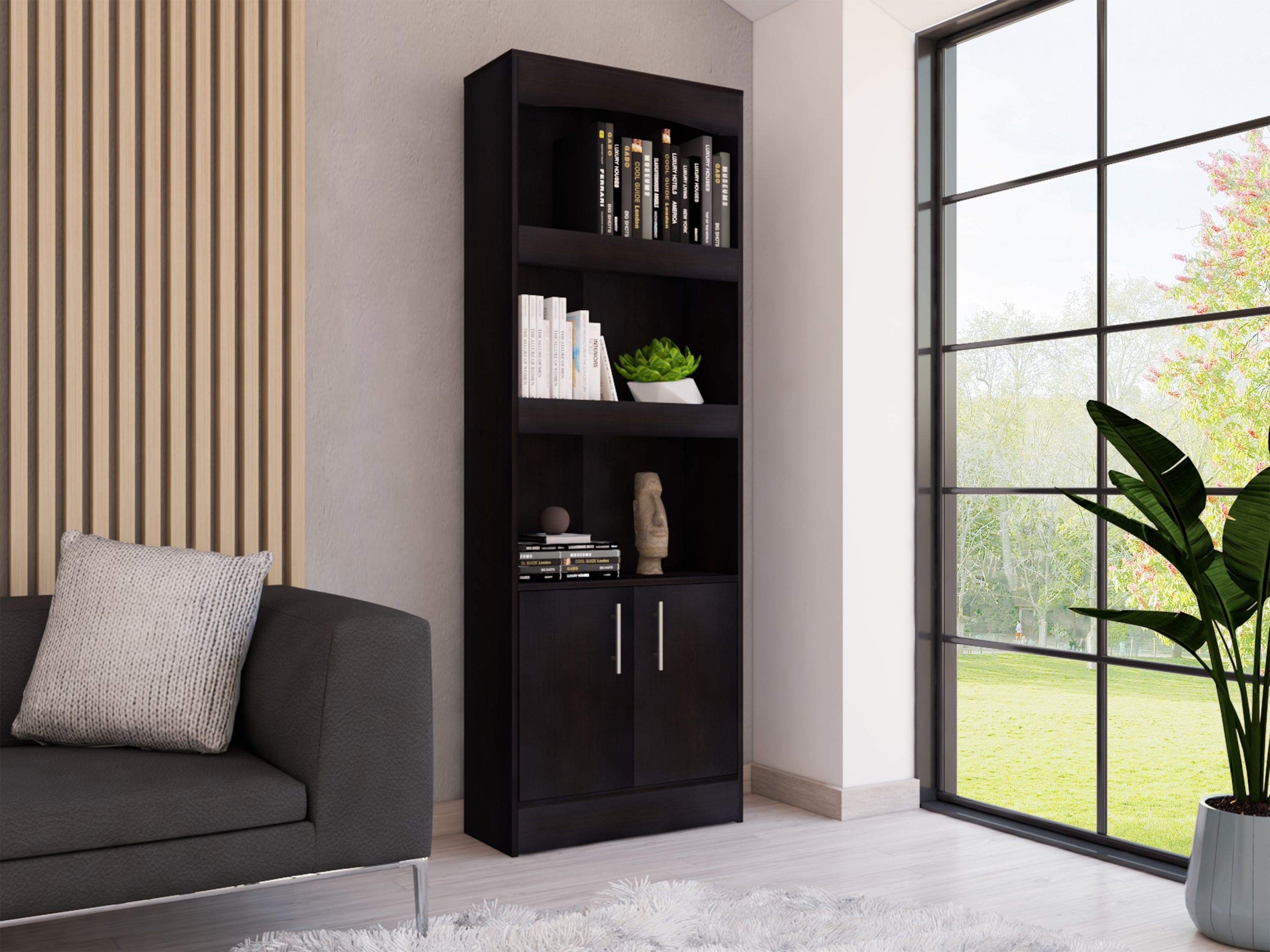 Bookcase Denver, Metal Hardware, Black Wengue Finish