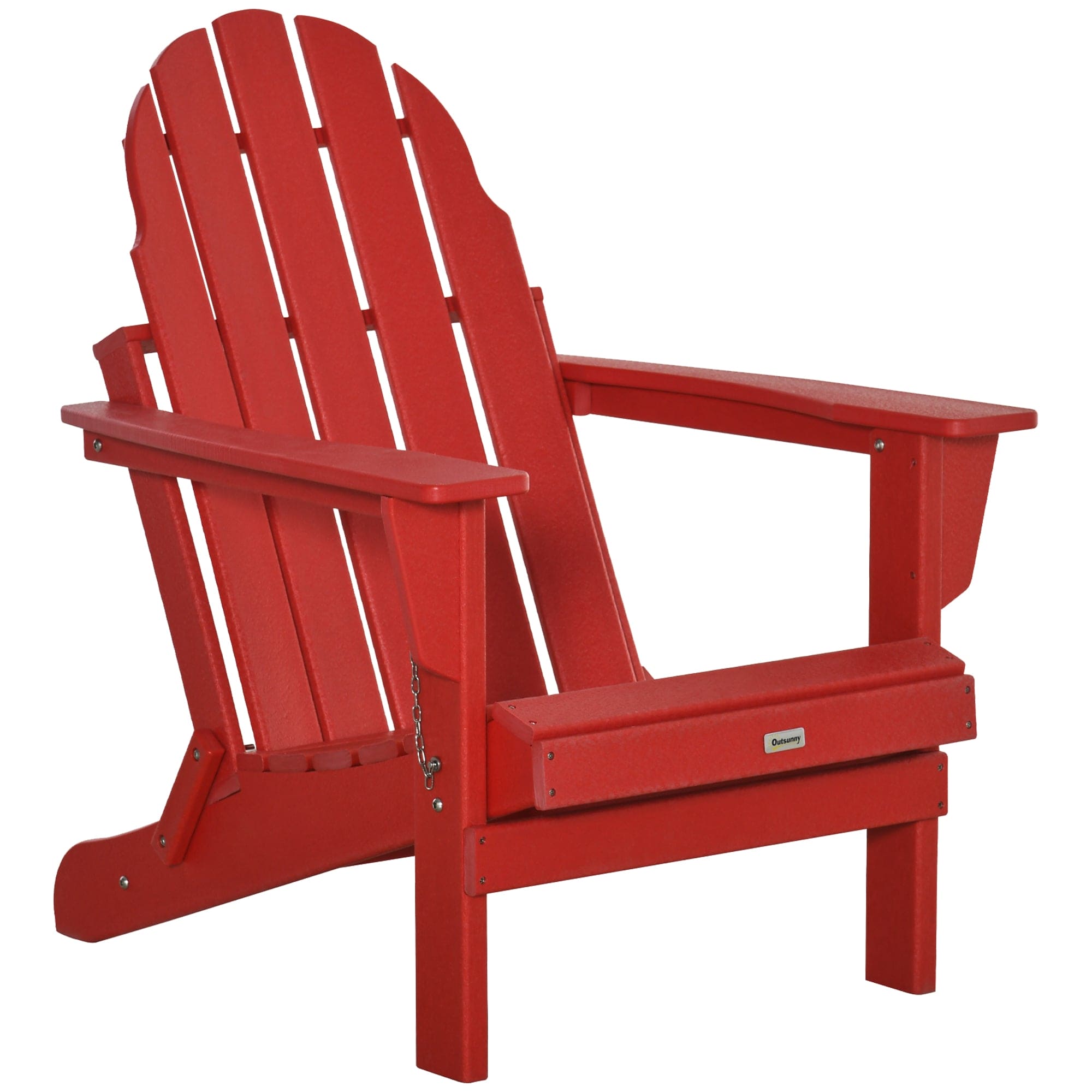 Outsunny Folding Adirondack Chair, Faux Wood Patio & Fire Pit Chair, Weather Resistant HDPE for Deck, Outside Garden, Porch, Backyard, Red