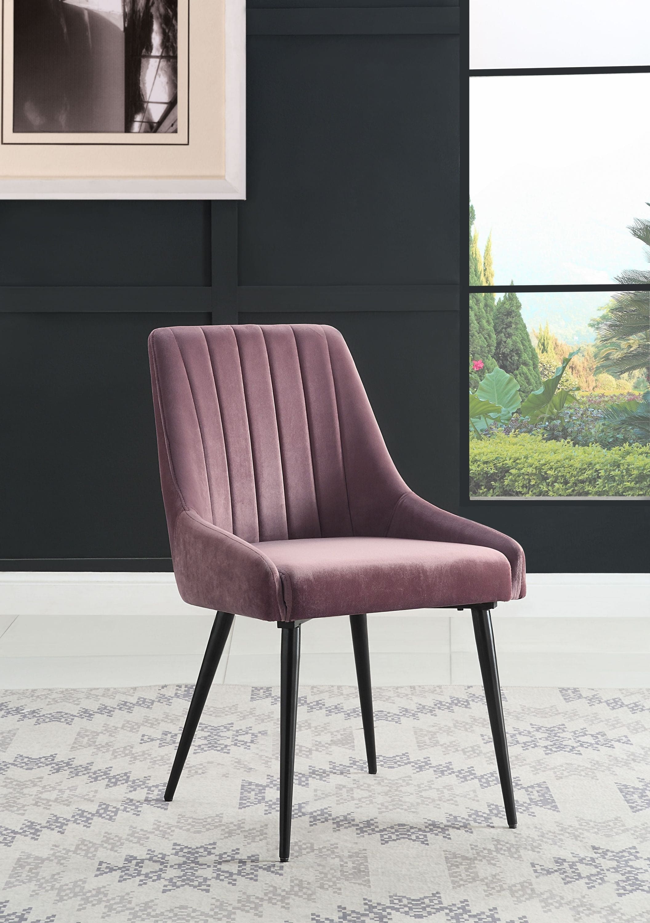 ACME Caspian Side Chair, Pink Fabric & Black Finish 74012