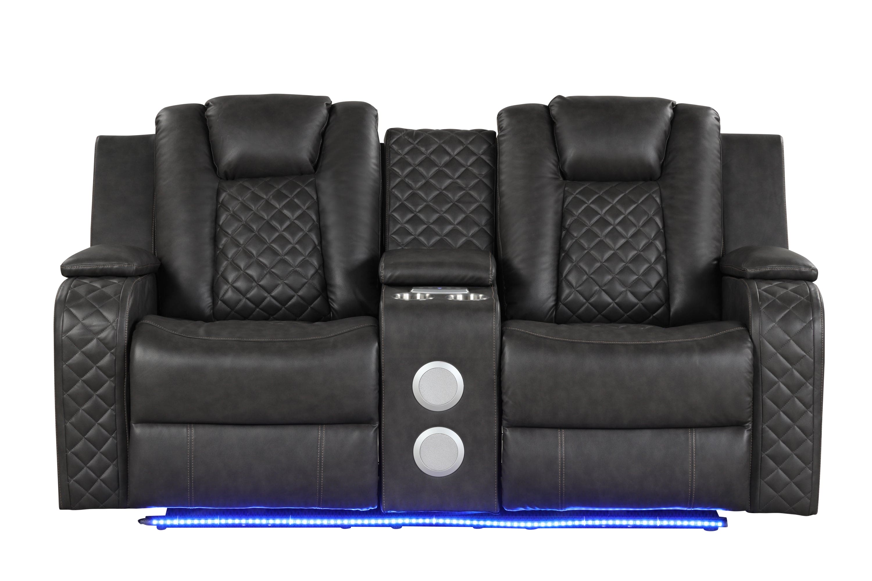 Benz LED & Power Reclining Loveseat Made With Faux Leather in Black