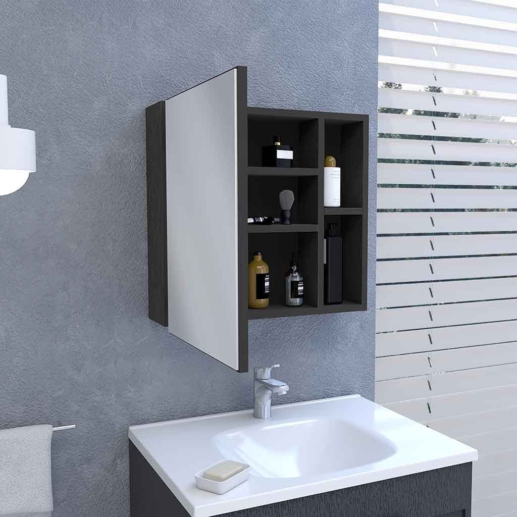 Medicine Cabinet Viking, Three Internal Shelves, Single Door, Two External Shelves, Black Wengue Finish