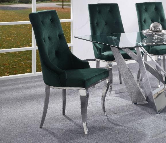 ACME Dekel Side Chair (Set-2), Green Fabric & Stainless Steel 70142