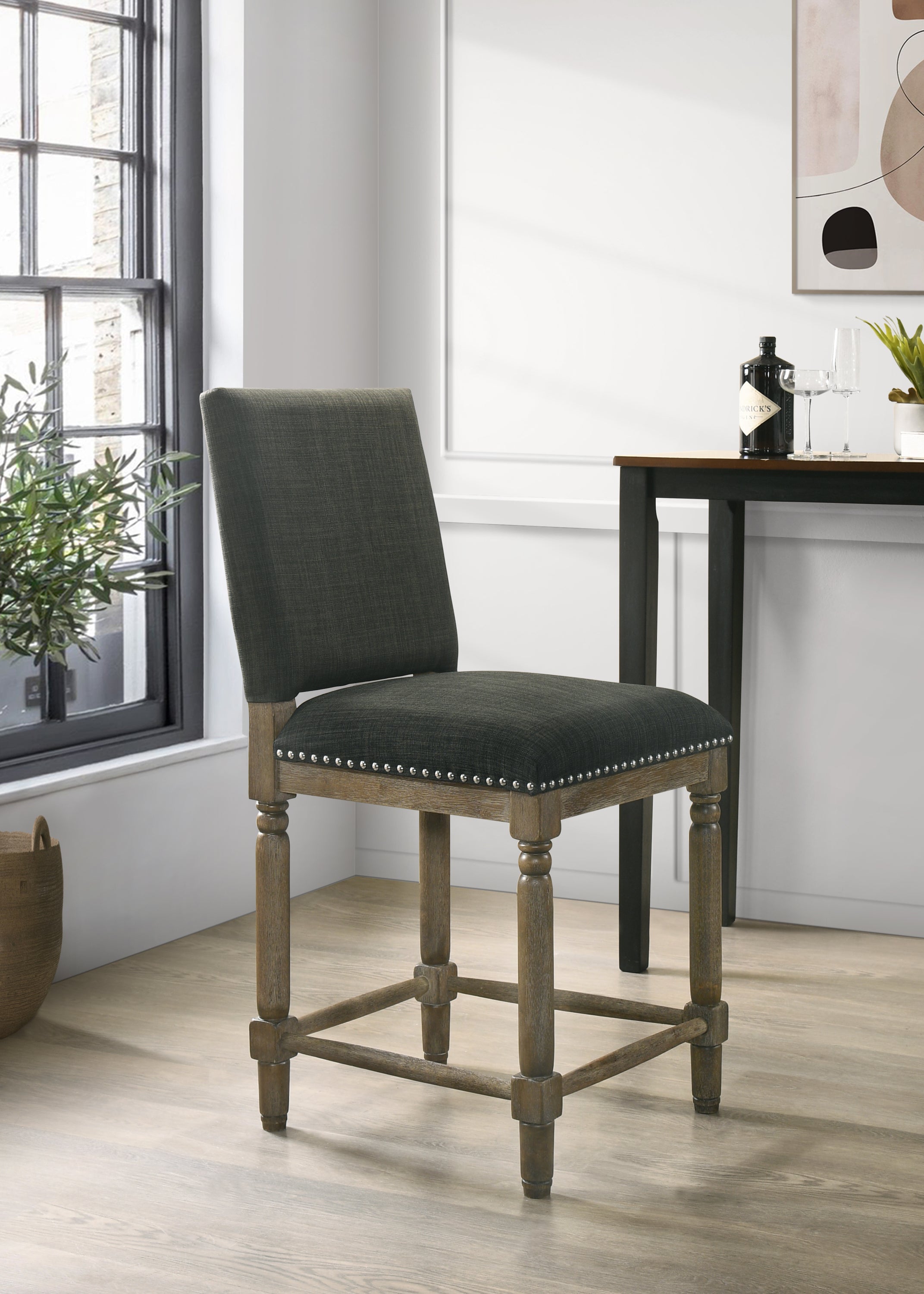 Everton Gray Fabric Counter Height Chair with Nailhead Trim