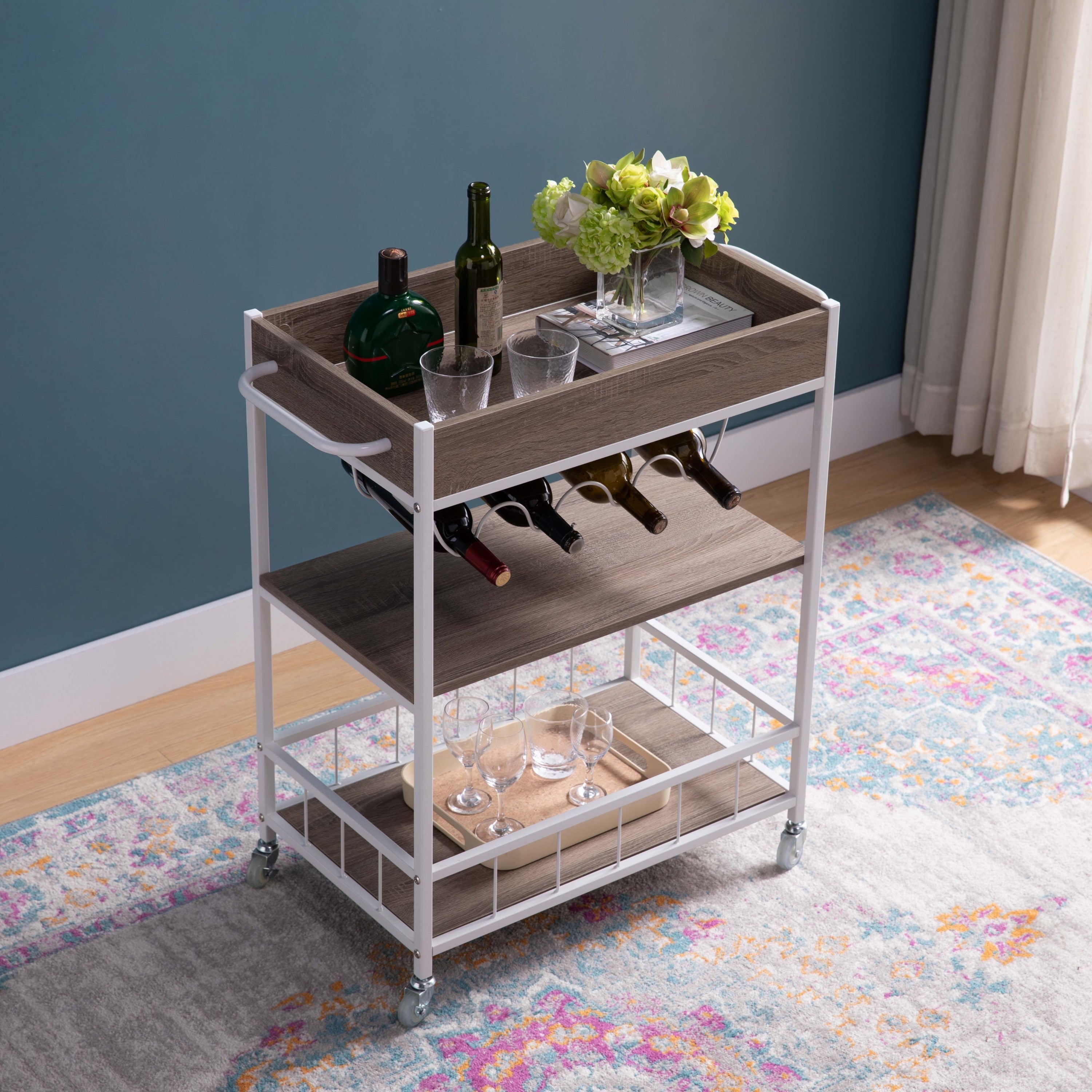 ID USA  223087 Kitchen Cart Dark Taupe & White