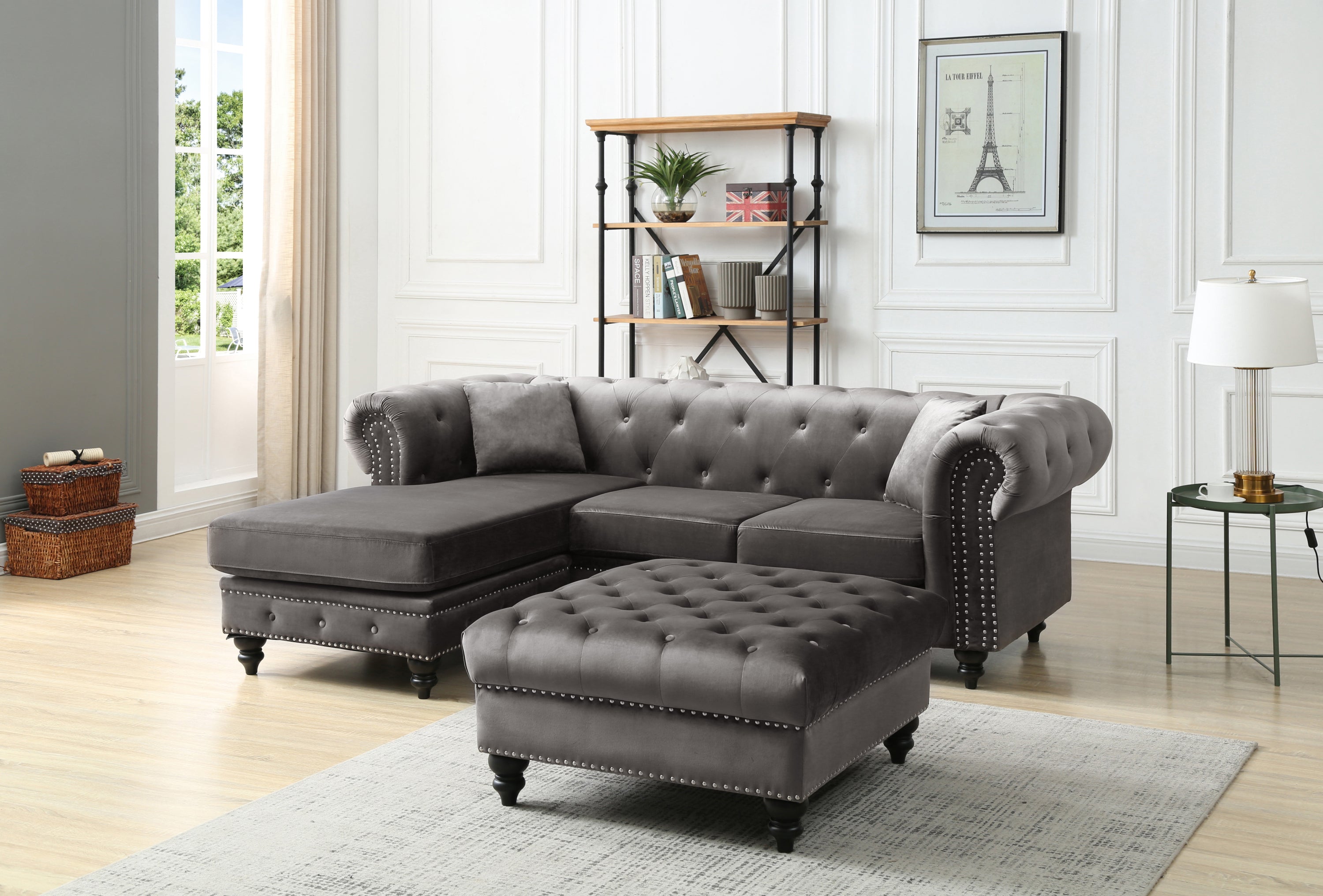 Glory Furniture Nola G0350B-SC Sofa Chaise ( 3 Boxes ) , DARK GRAY