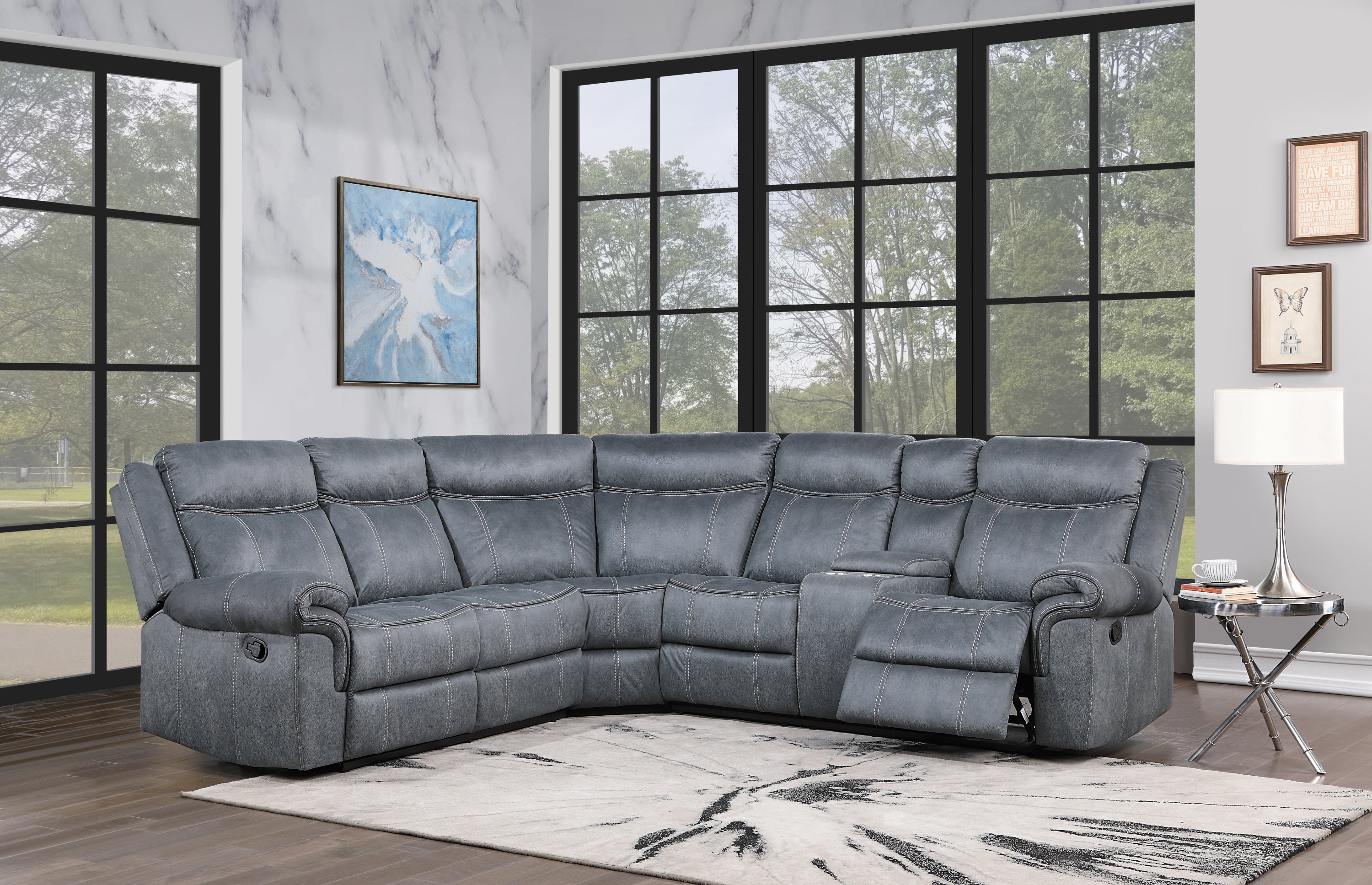 ACME Dollum Sectional Sofa  in Two Tone Gray Velvet LV00398