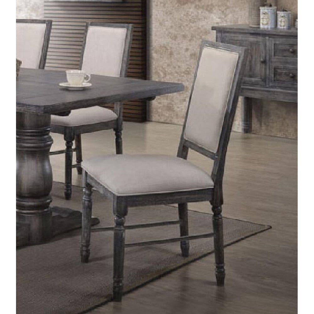 ACME Leventis Side Chair (Set-2) in Cream Linen & Weathered Gray 66182