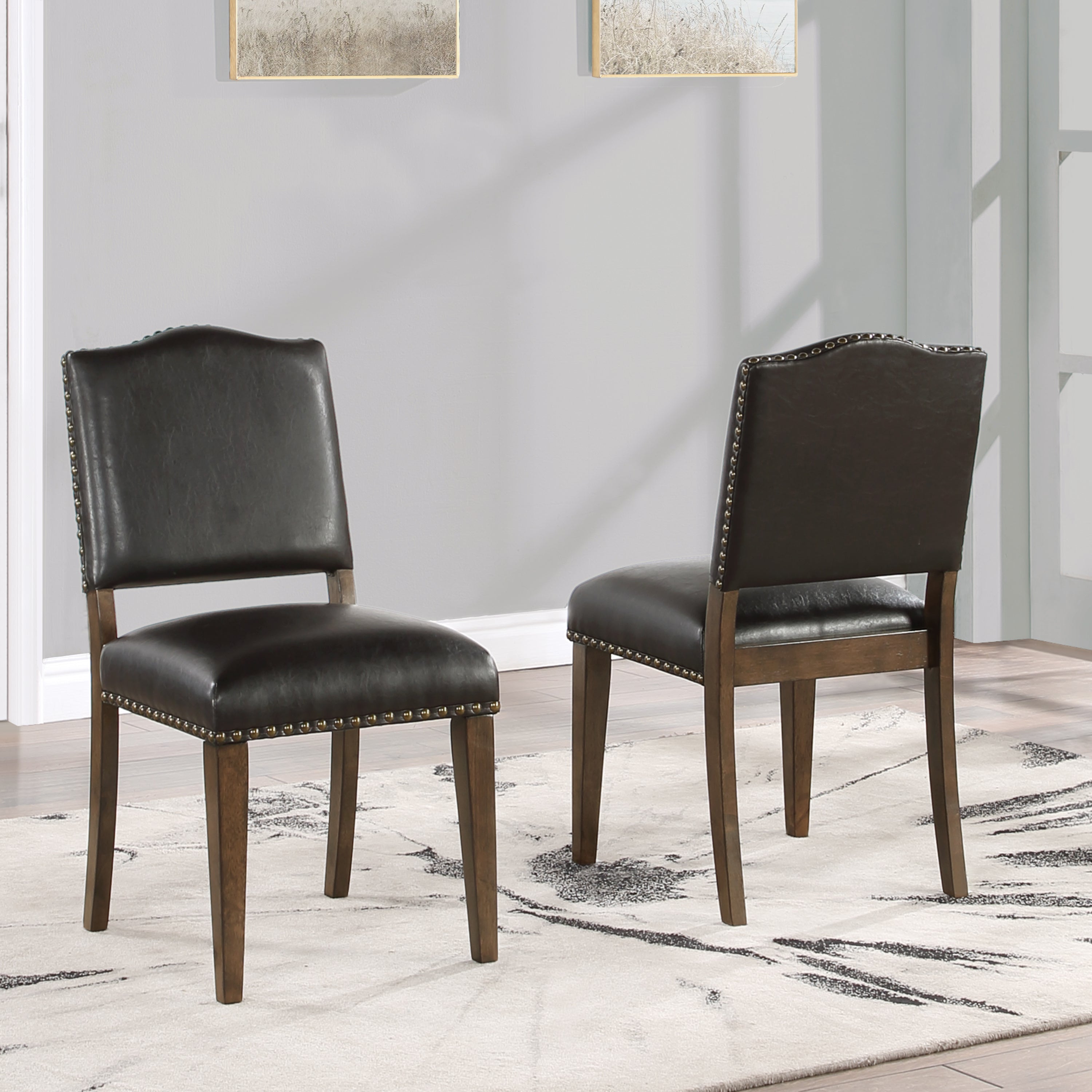 Dahlia Brown Faux Leather Dining Chair with Nail Heads - Set of 2