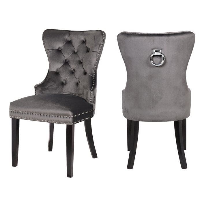 Erica 2 Piece Wood Legs Dinning Chair Finish with Velvet Fabric in Dark Gray