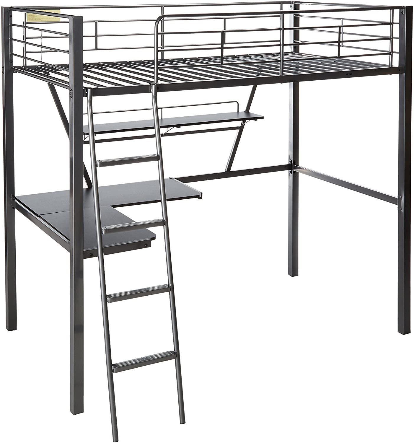 ACME Senon Loft Bed & Desk in Silver & Black 37275