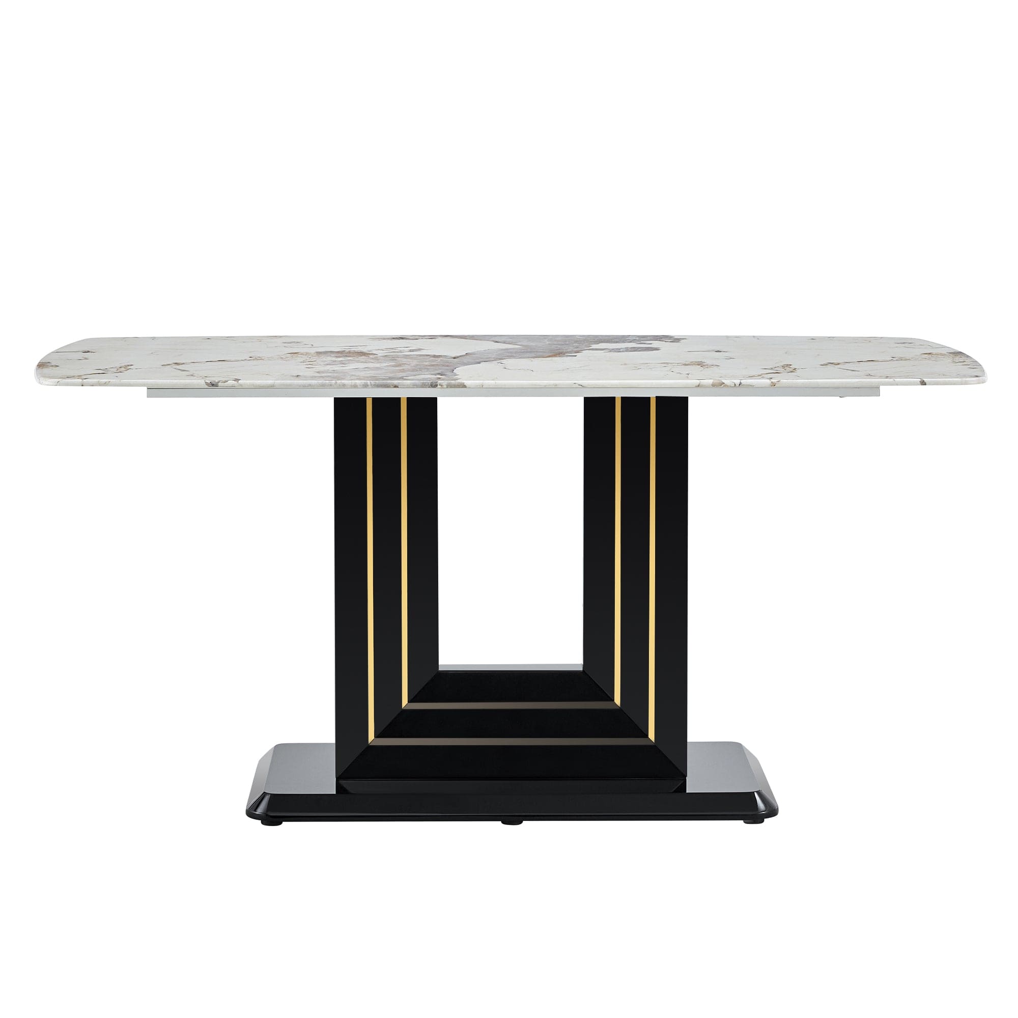 Rectangular 63" Marble Dining Table, Luxurious Dining Room Table with Faux Marble Top and U-Shape MDF Base, Modern Kitchen Dining Table for Kitchen Living Dining Room