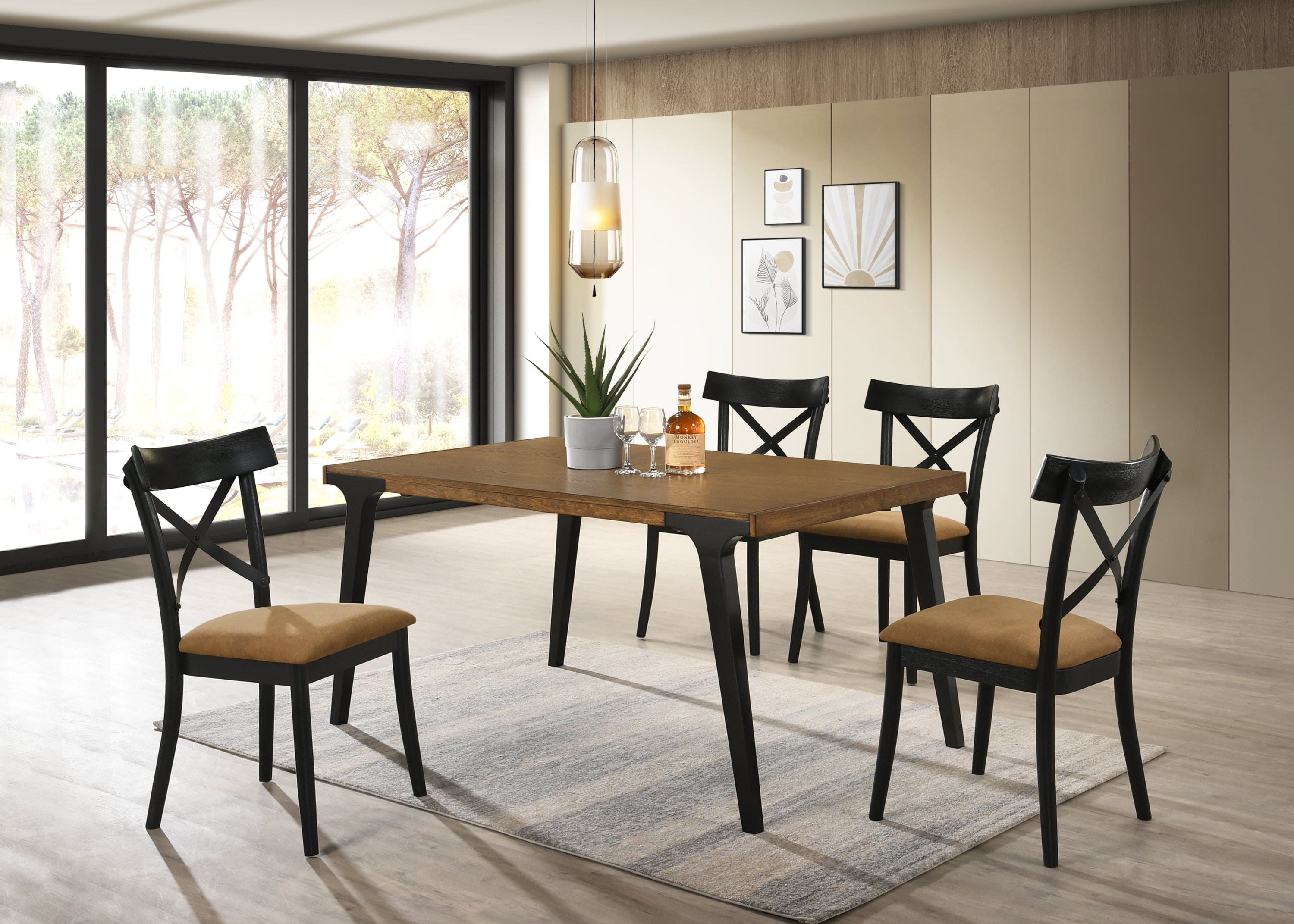 ACME Hillary Dining Table, Walnut & Black Finish DN02305