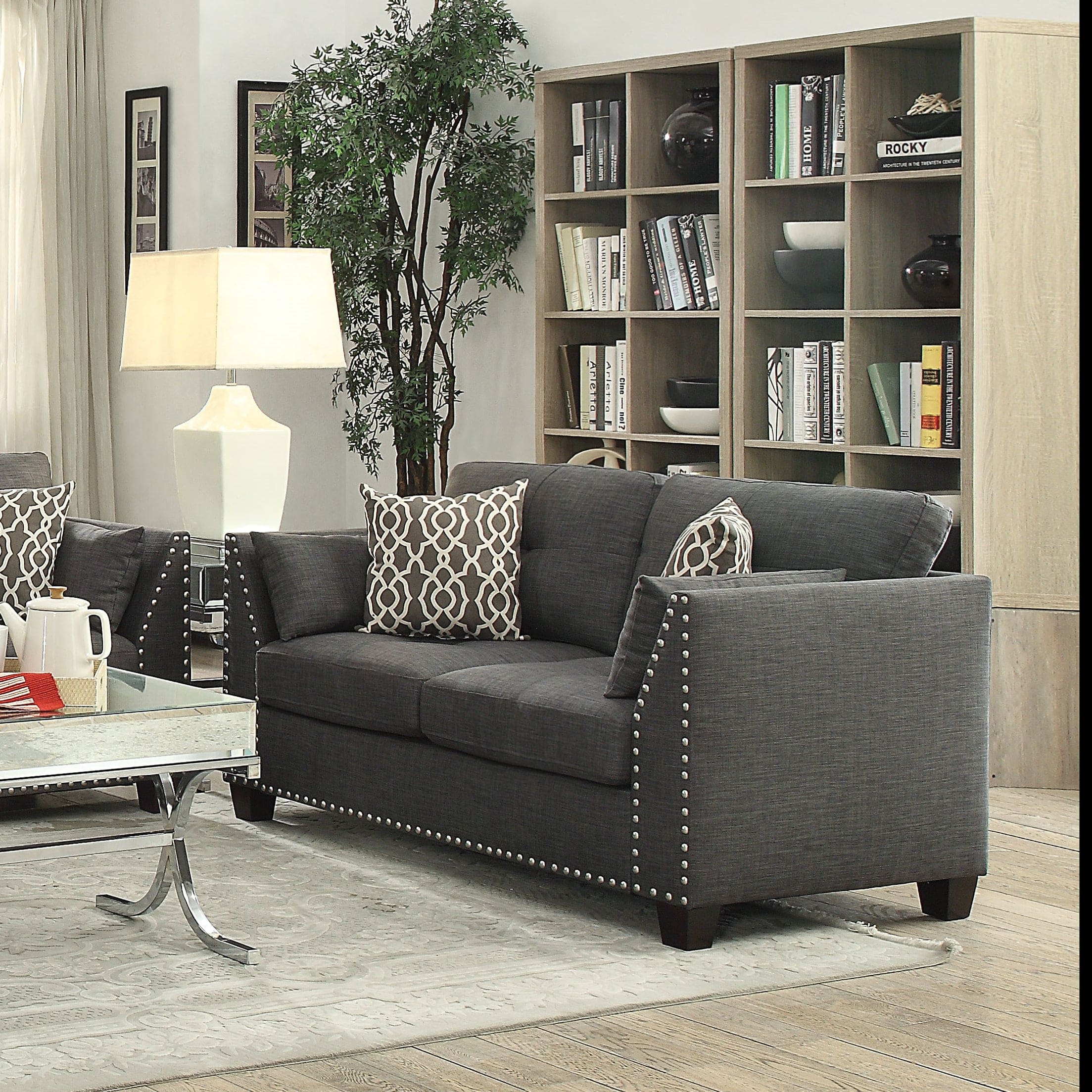 ACME Laurissa Loveseat w/4 Pillows in Light Charcoal Linen 52406