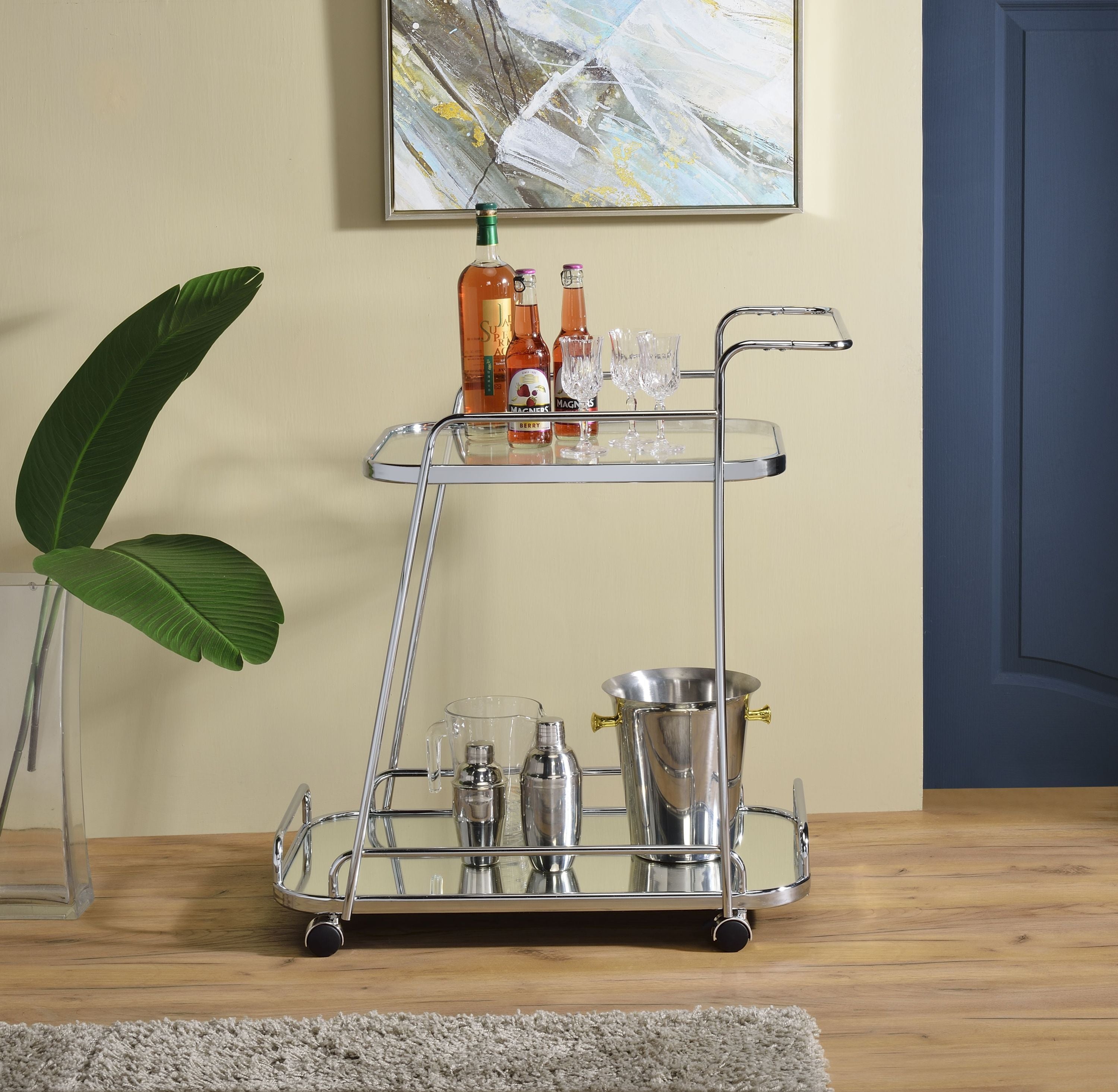 ACME Aegis Serving Cart, Clear Glass & Chrome Finish 98217