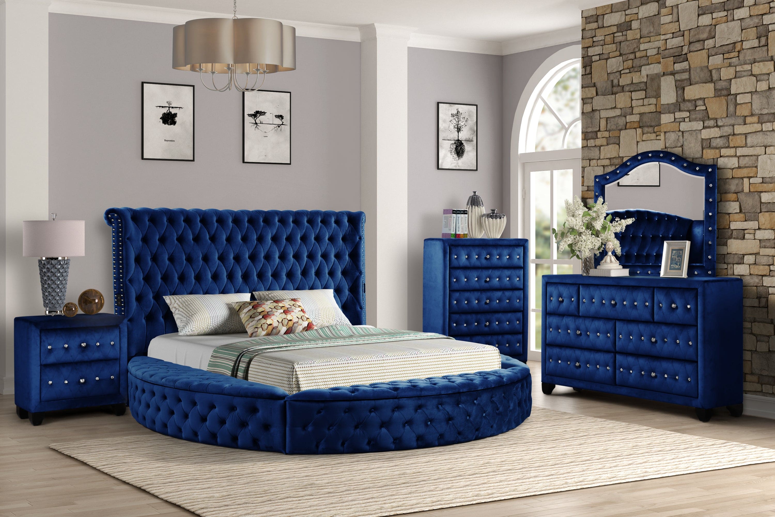 Hazel King 4 Pc Bedroom Set Made With Wood In Blue Color