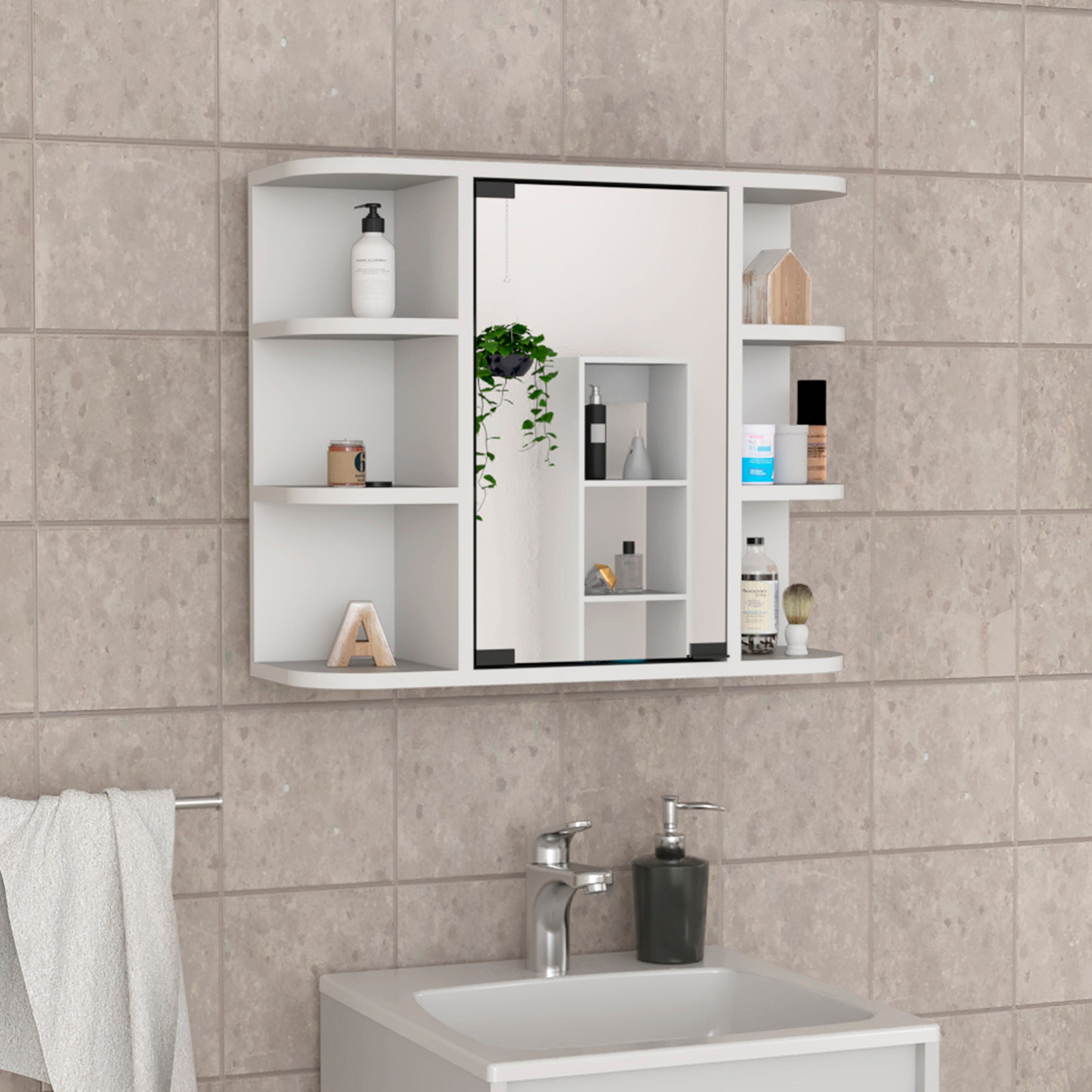 Medicine Cabinet Milano, Six External Shelves Mirror, White Finish