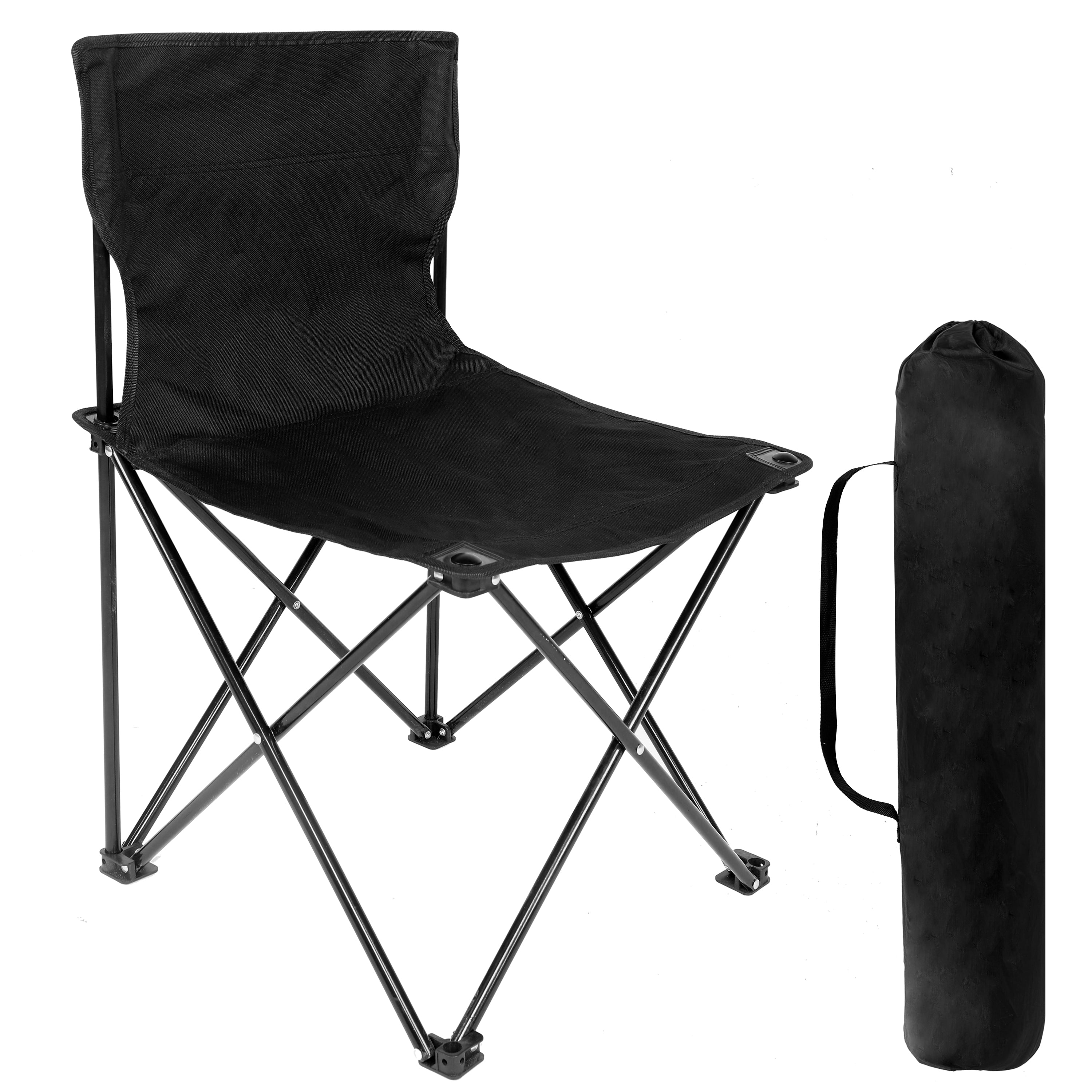 YSSOA Portable Folding Camping Chair with Carry Bag for Adults, Collapsible Anti-Slip Padded Oxford Cloth Stool for Beach, Hiking, Fishing, Gardening, Picnic Color: Black, Size: Large