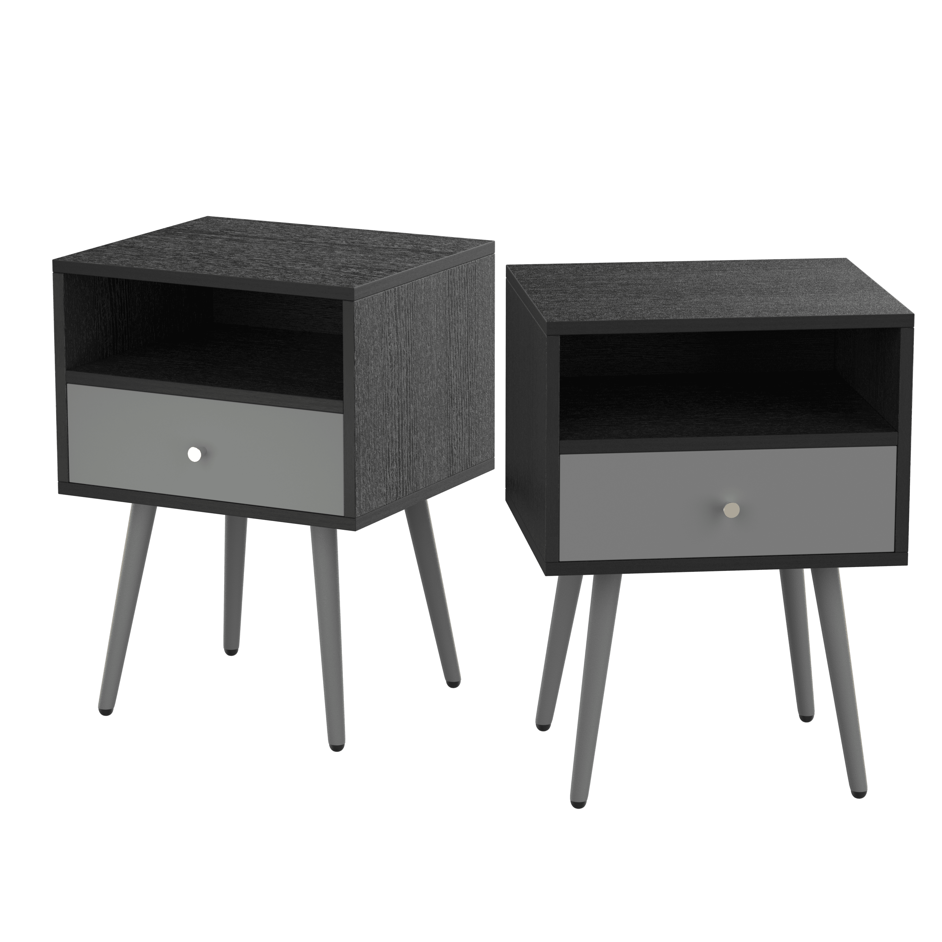 Modern Bedside Tables Set of 2,Nightstand with 1 Storage Drawer -Chic  Simple Assembly End Side Table,Sofa Table,for bedroom/living room/office (2pcs,dark grey)