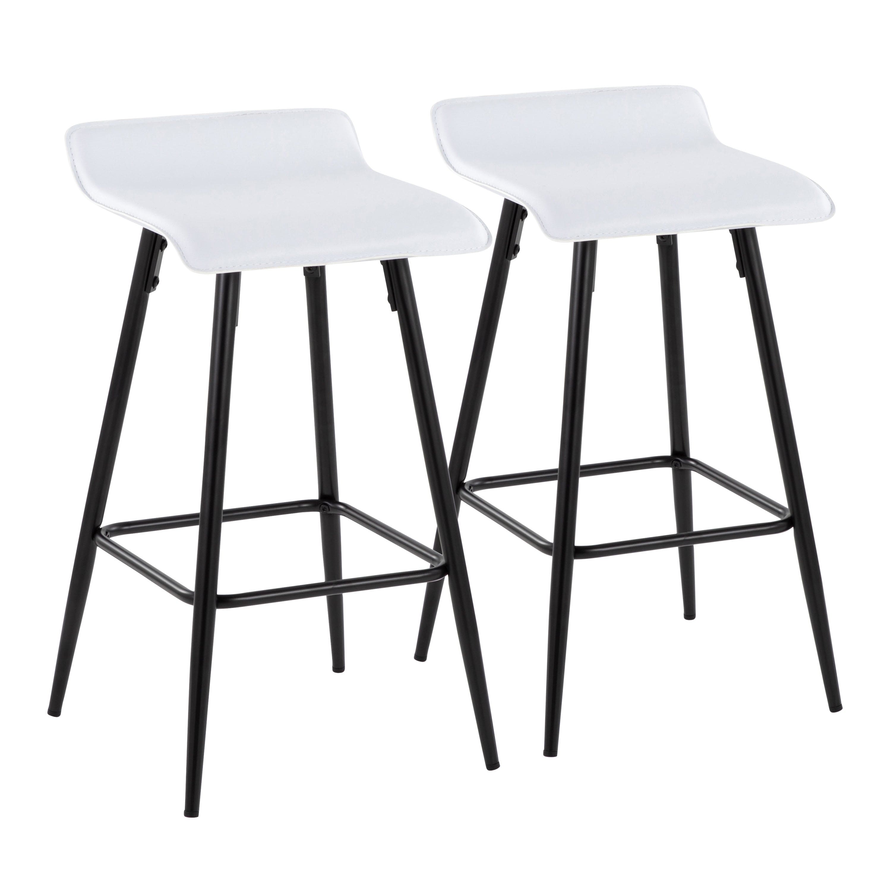 Ale 26" Contemporary Fixed Height Counter Stool in Black Steel and White Faux Leather by LumiSource - Set of 2