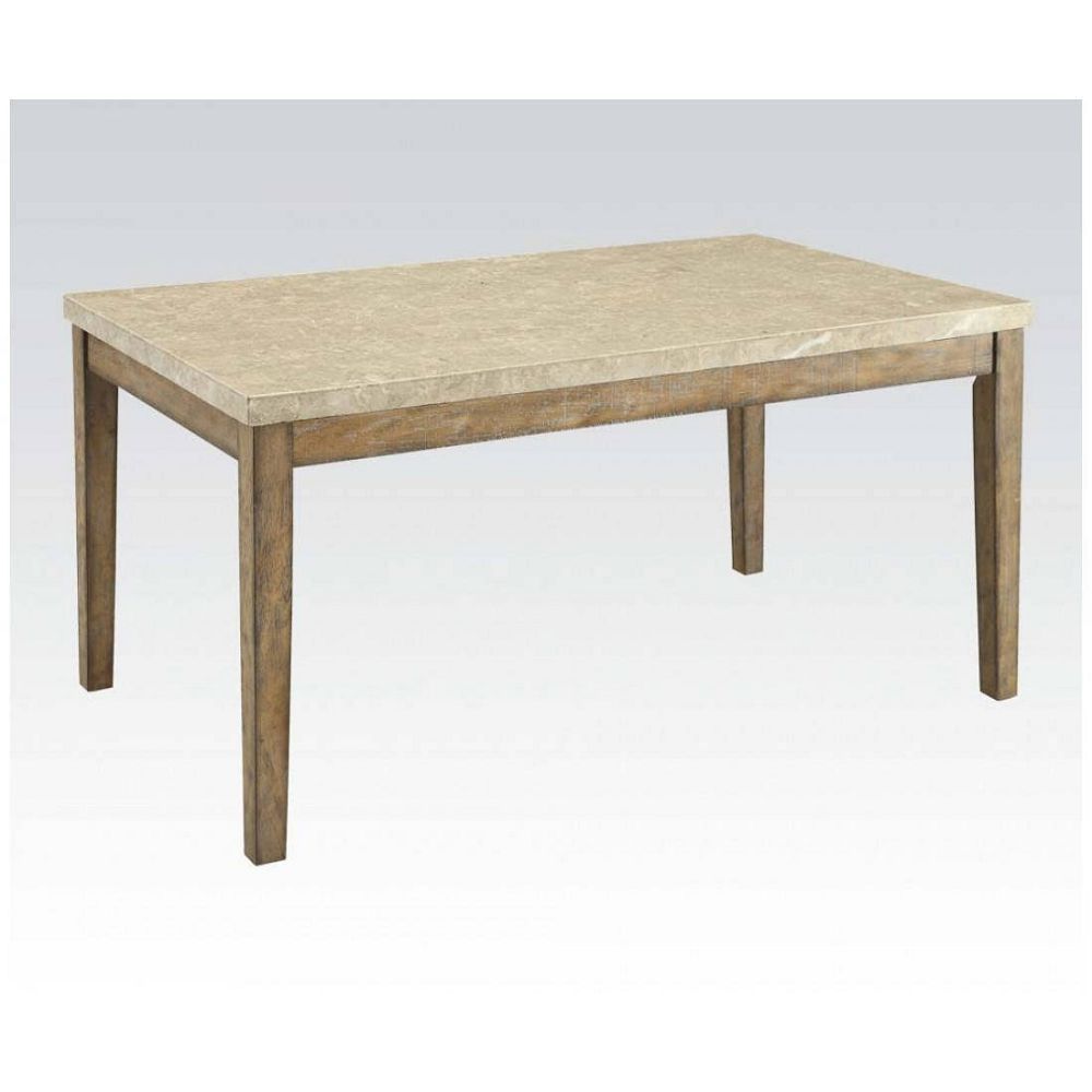 ACME Claudia Dining Table in White Marble & Salvage Brown 71715