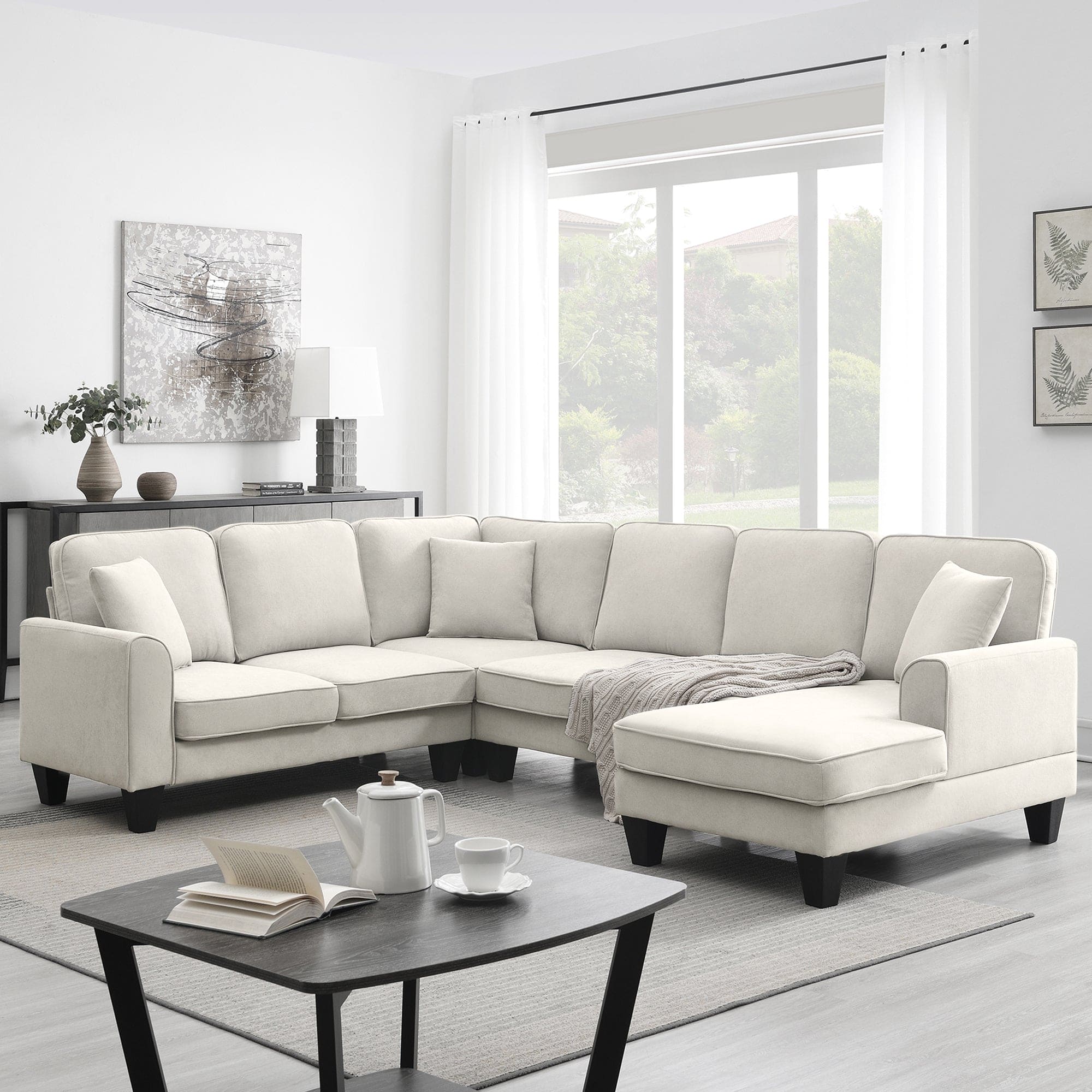 [VIDEO provided] [New] 108*85.5" Modern U Shape Sectional Sofa, 7 Seat Fabric Sectional Sofa Set with 3 Pillows Included for Living Room, Apartment, Office,3 Colors