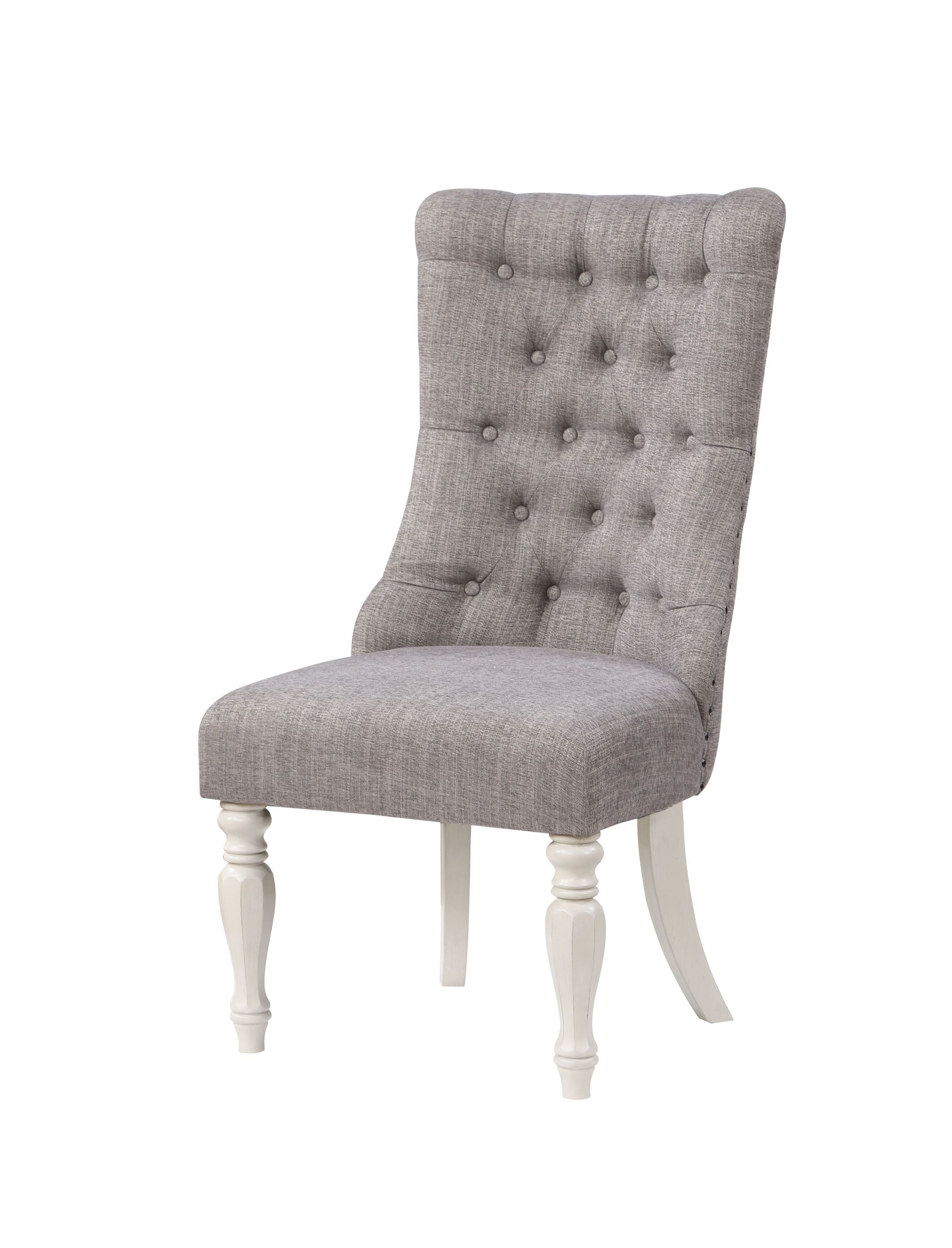 ACME Florian Side Chair(Set-2), Gray Fabric & Antique White Finish DN01683