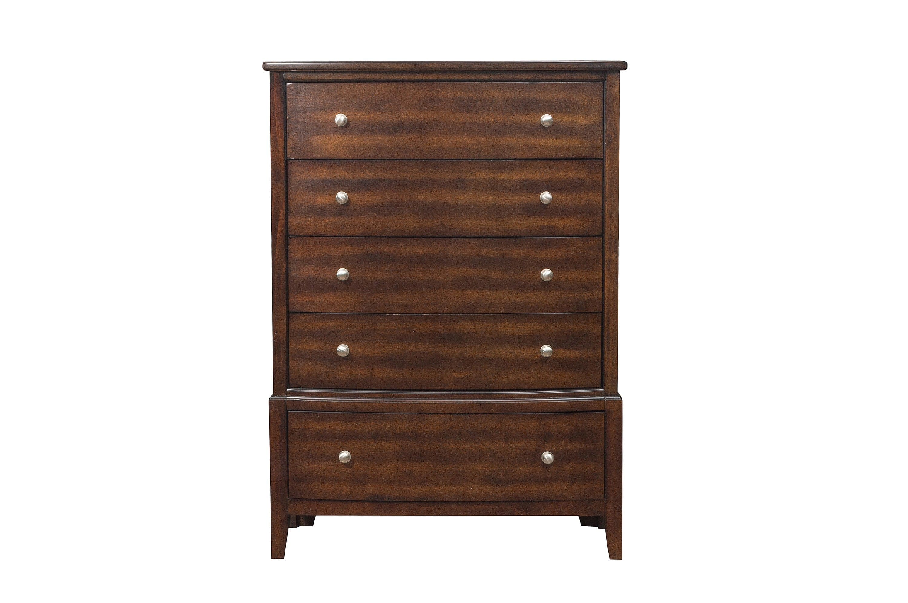 Dark Cherry Finish 1pc Chest of 5x Drawers Satin Nickel Tone Knobs Transitional Style Bedroom Furniture